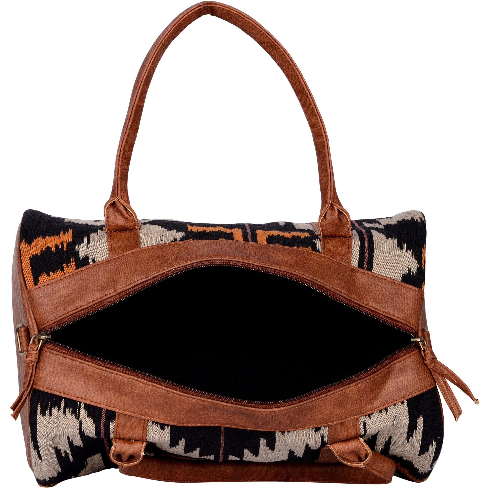 Handwoven Ikat & Vegan Leather Travel Duffle Bag