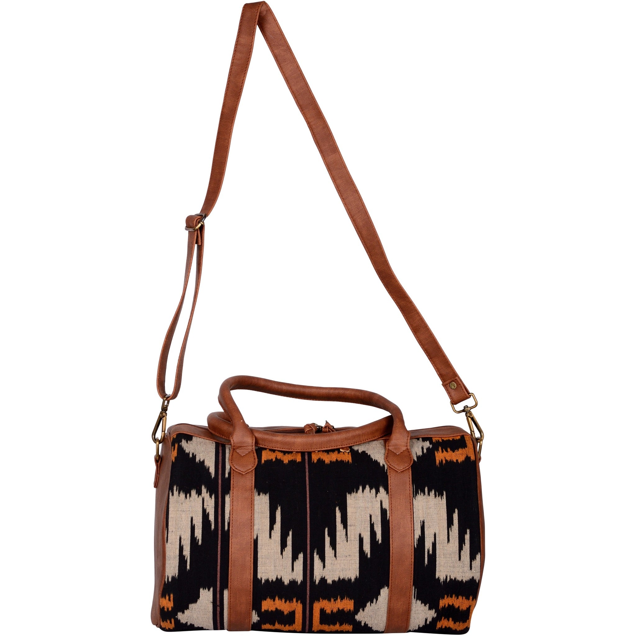 Handwoven Ikat & Vegan Leather Travel Duffle Bag