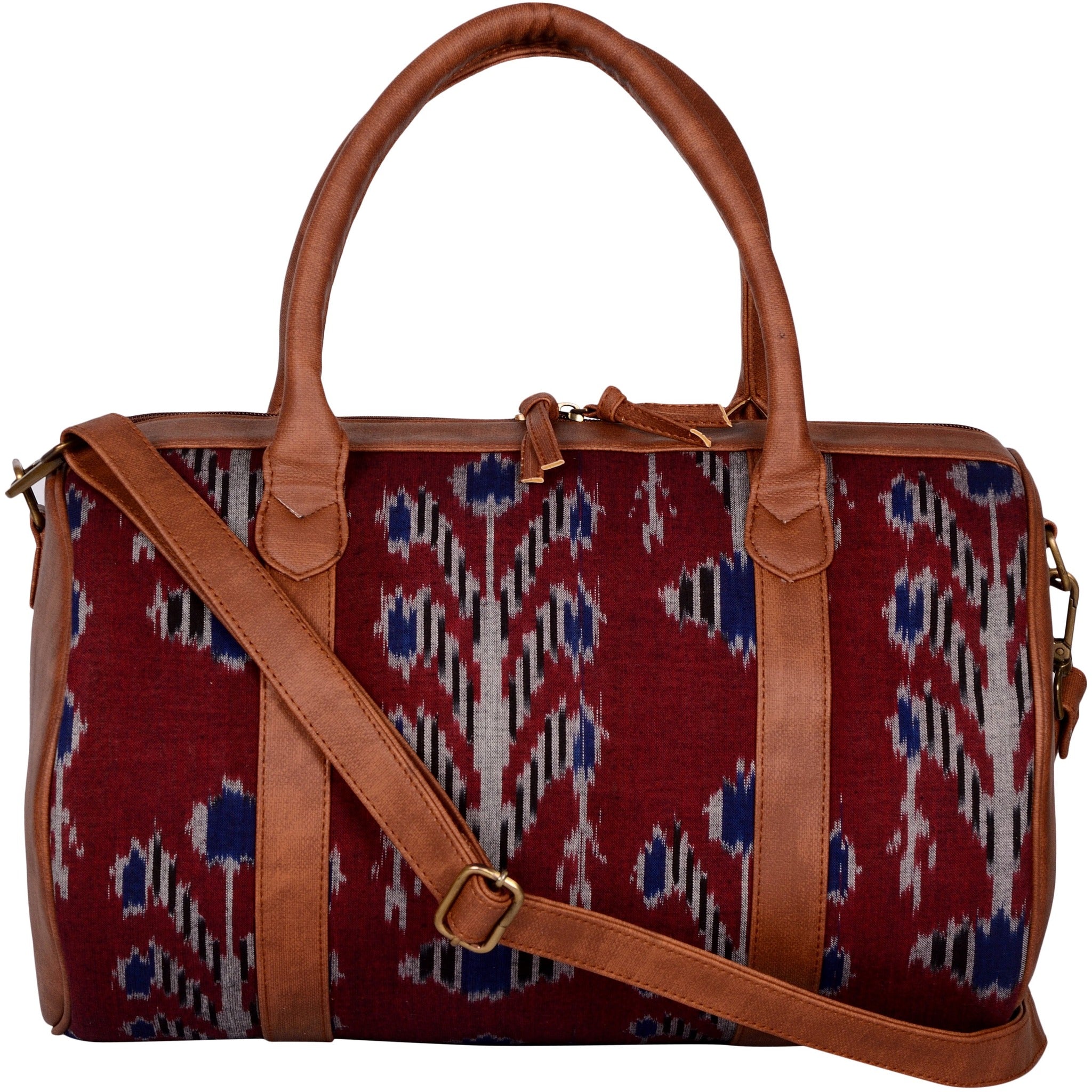 Handwoven Ikat & Vegan Leather Travel Duffle Bag