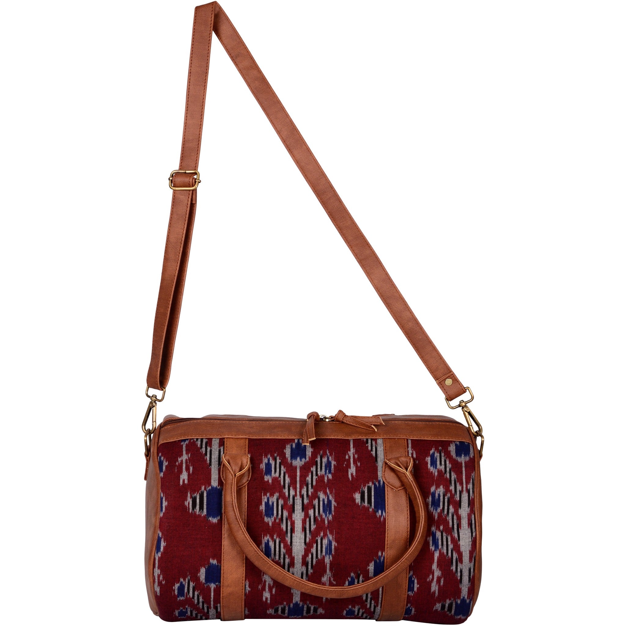 Handwoven Ikat & Vegan Leather Travel Duffle Bag