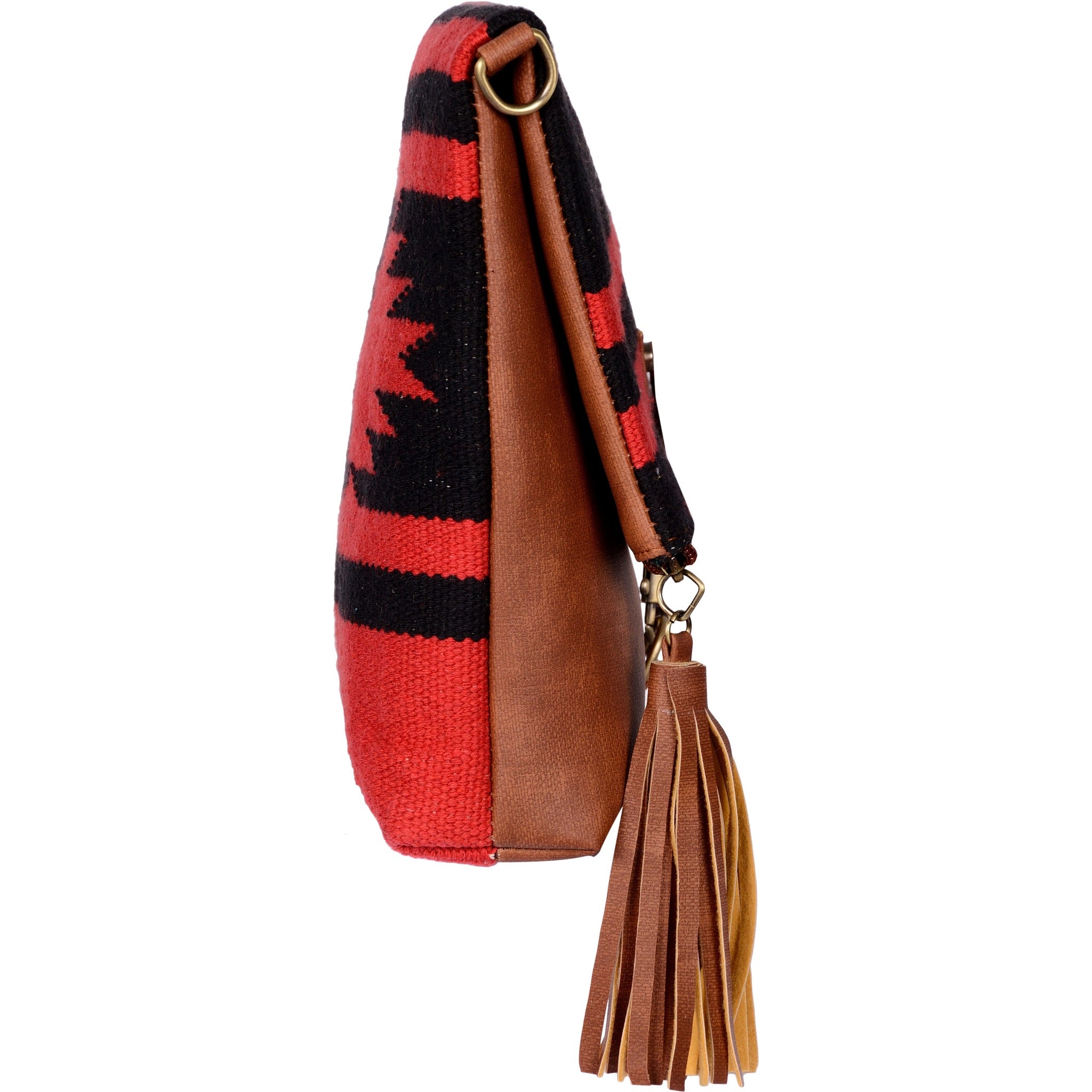 Warangal Kilim and Vegan Leather Foldover Clutch cum Sling Bag