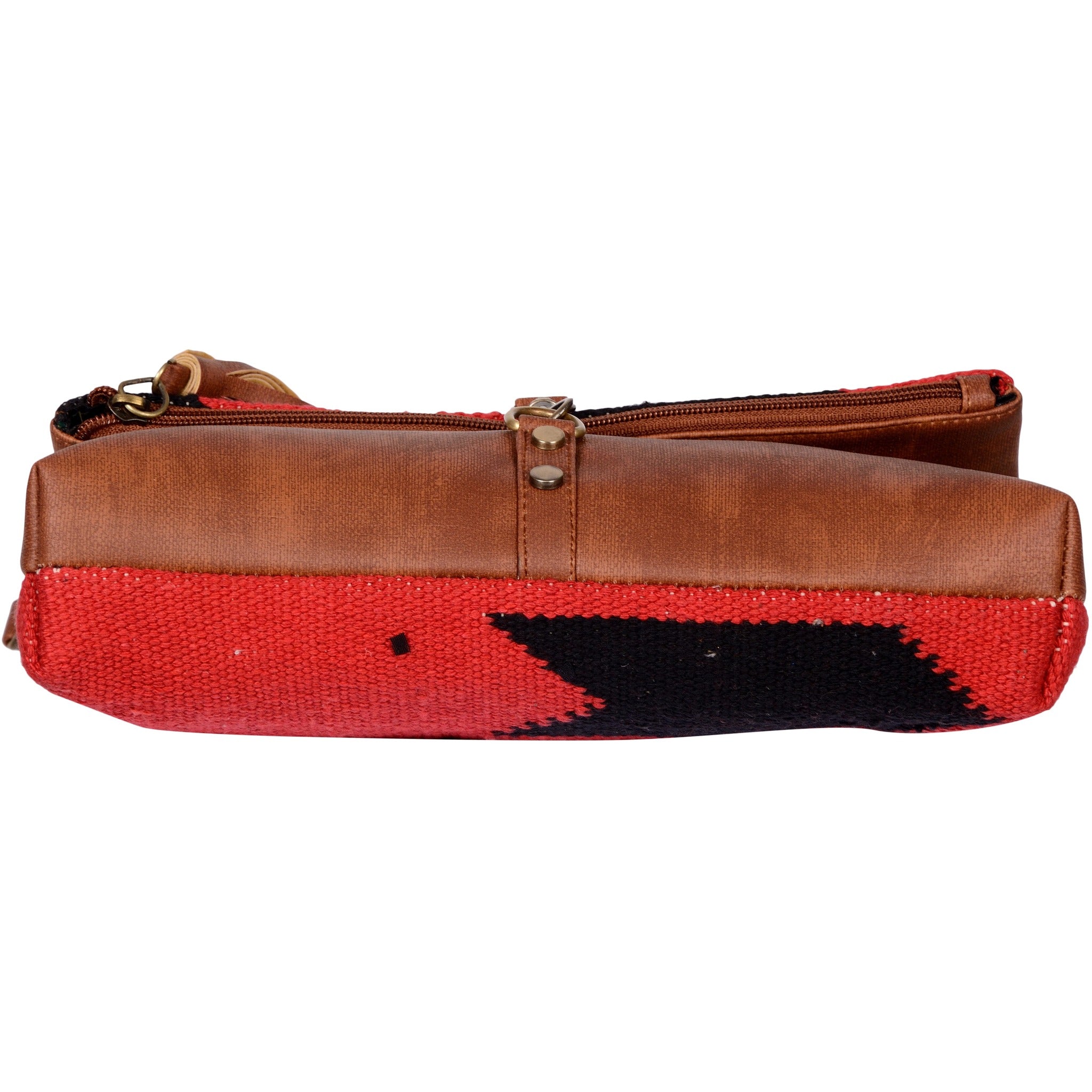 Warangal Kilim and Vegan Leather Foldover Clutch cum Sling Bag
