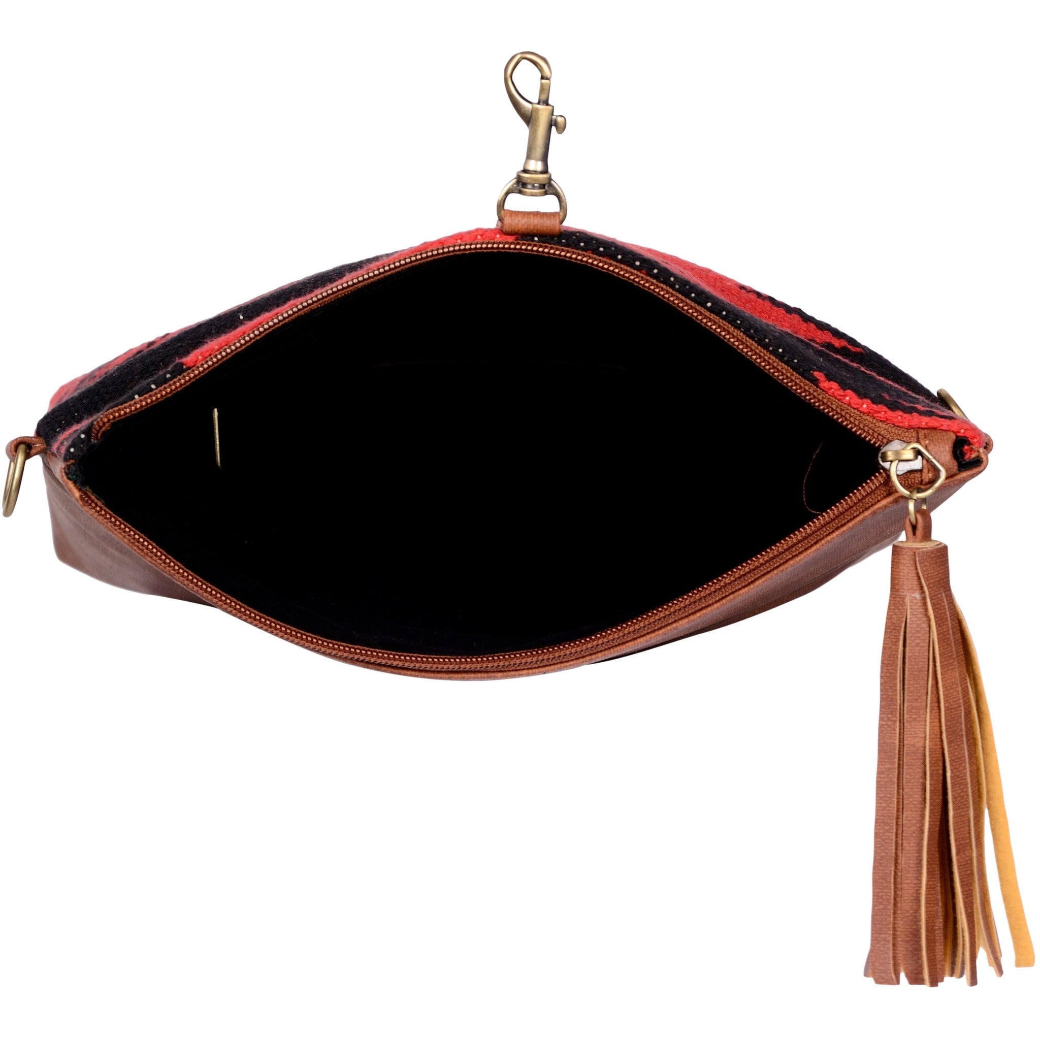 Warangal Kilim and Vegan Leather Foldover Clutch cum Sling Bag