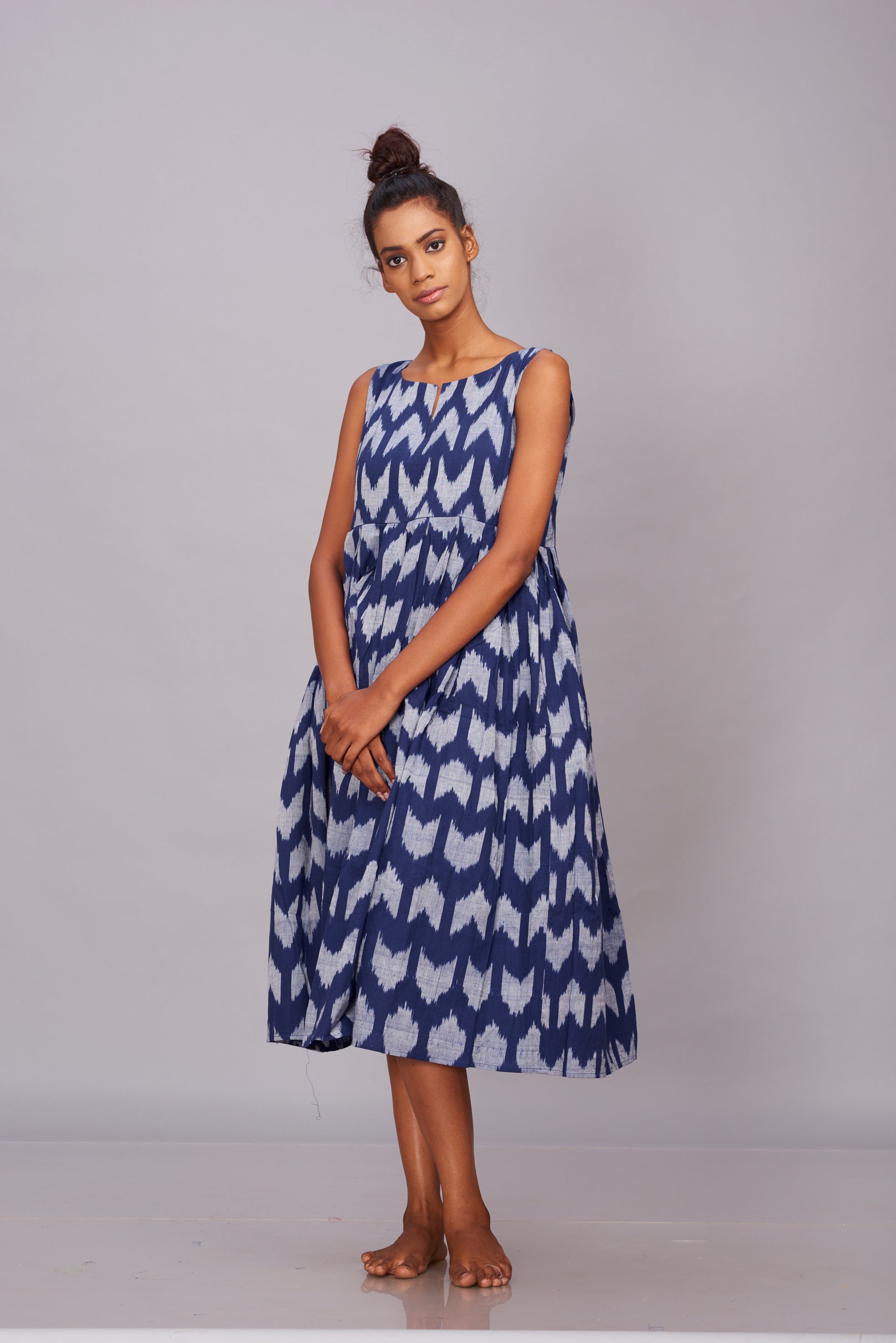 Blue handwoven Ikat Pleated Dress