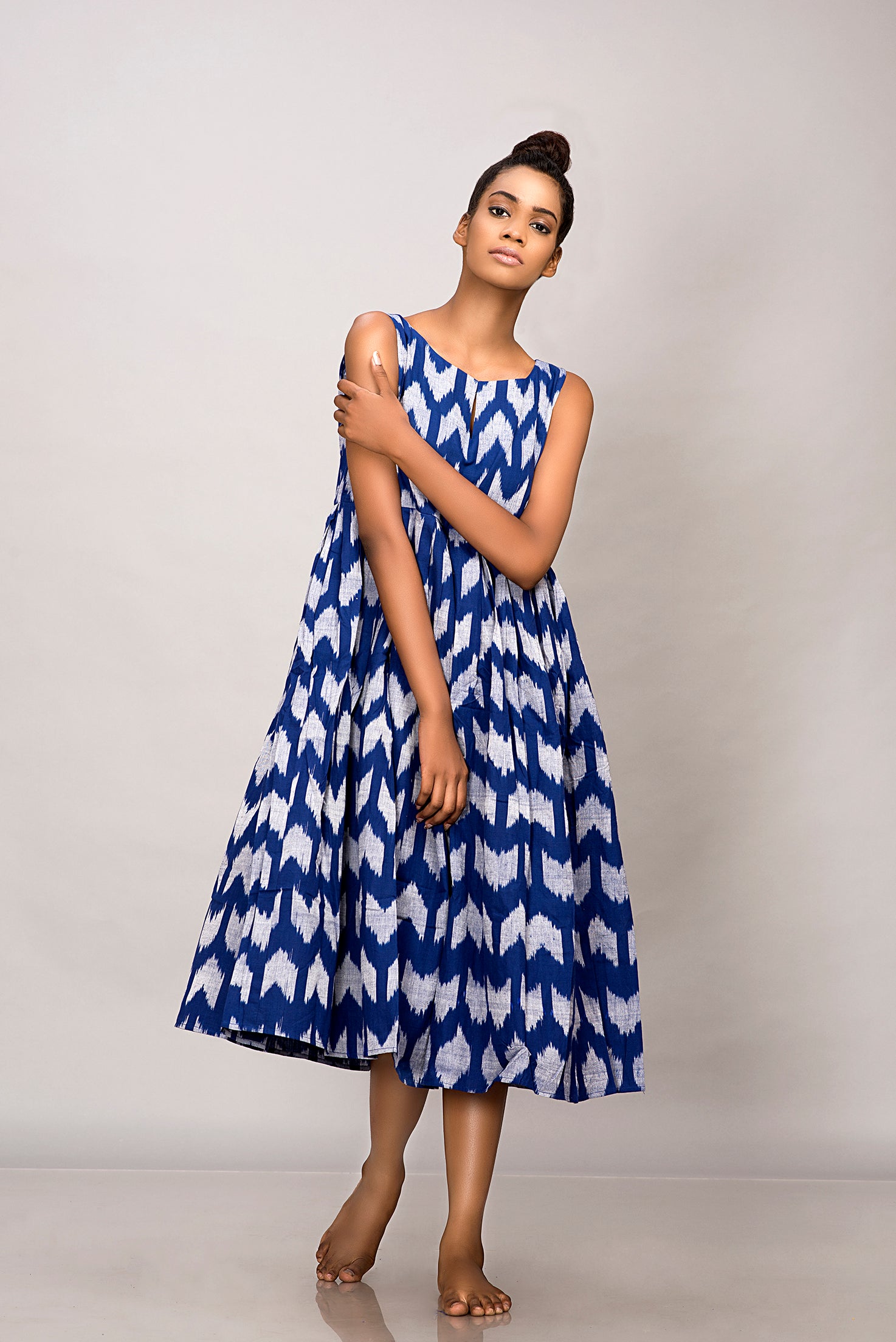 Blue handwoven Ikat Pleated Dress