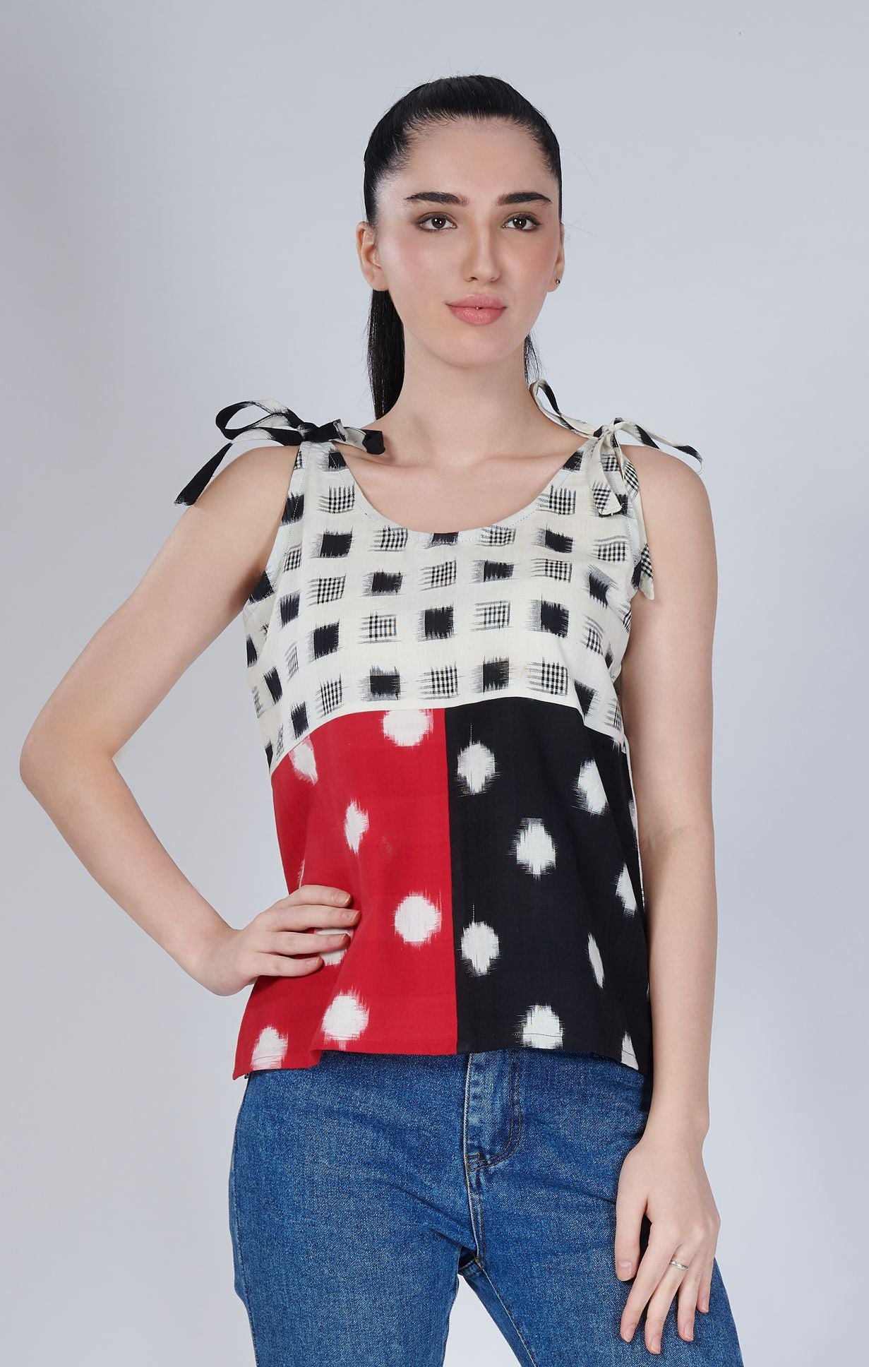 Colour Blocked Ikat Top