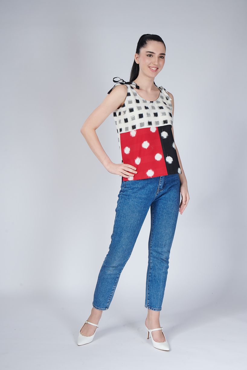 Colour Blocked Ikat Top