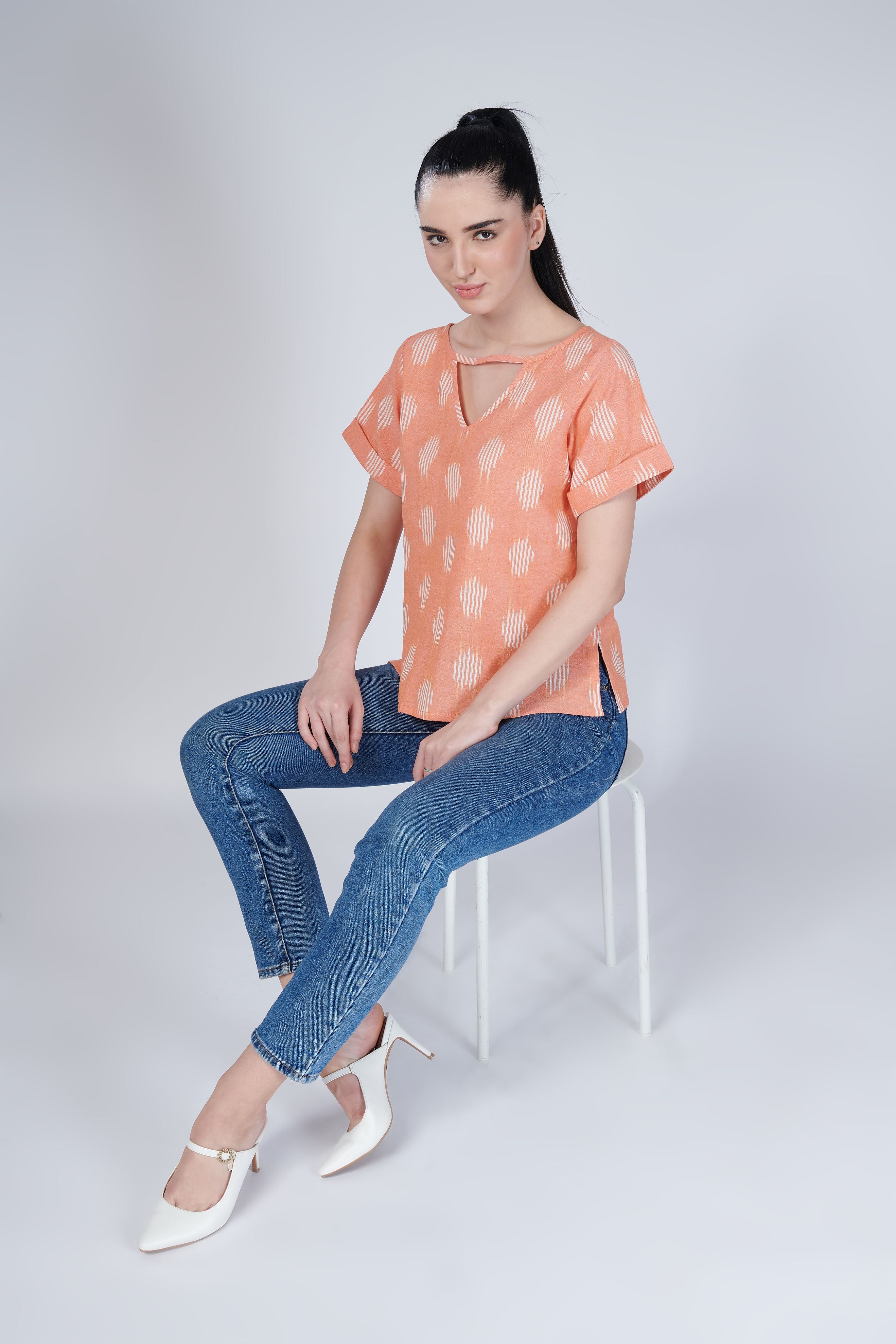 Peach Ikkat Top
