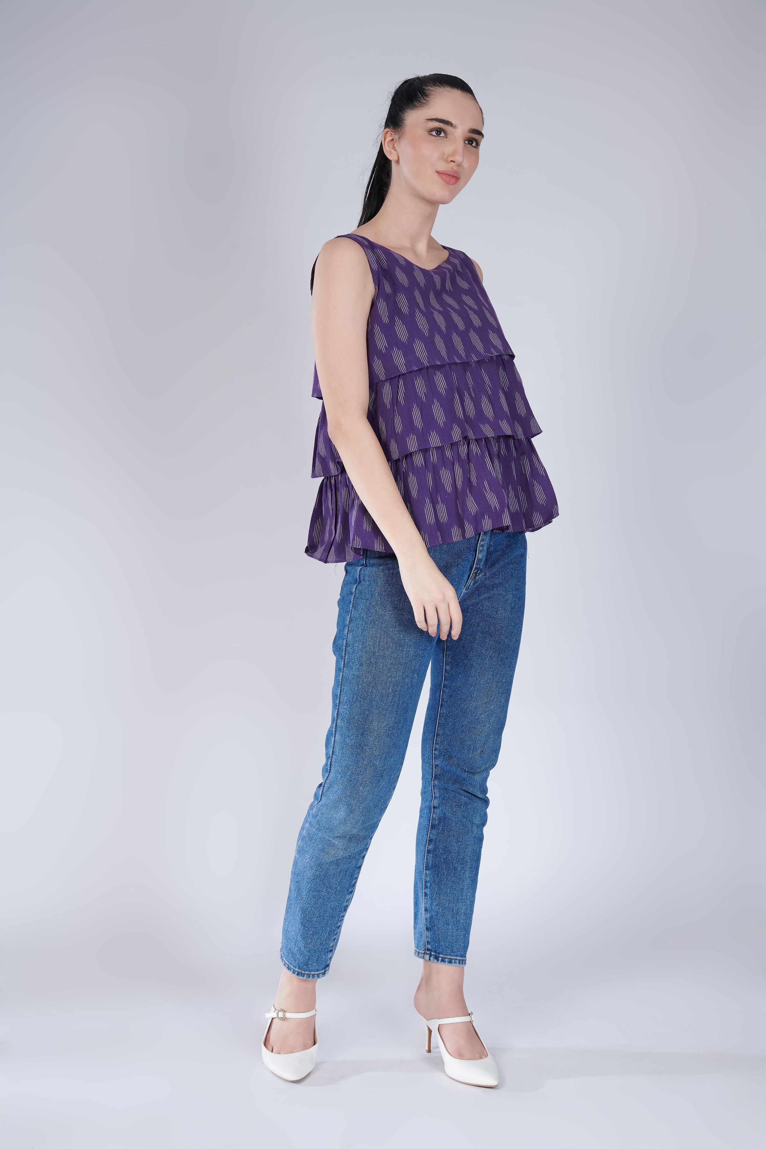 Ikat Ruffled Top