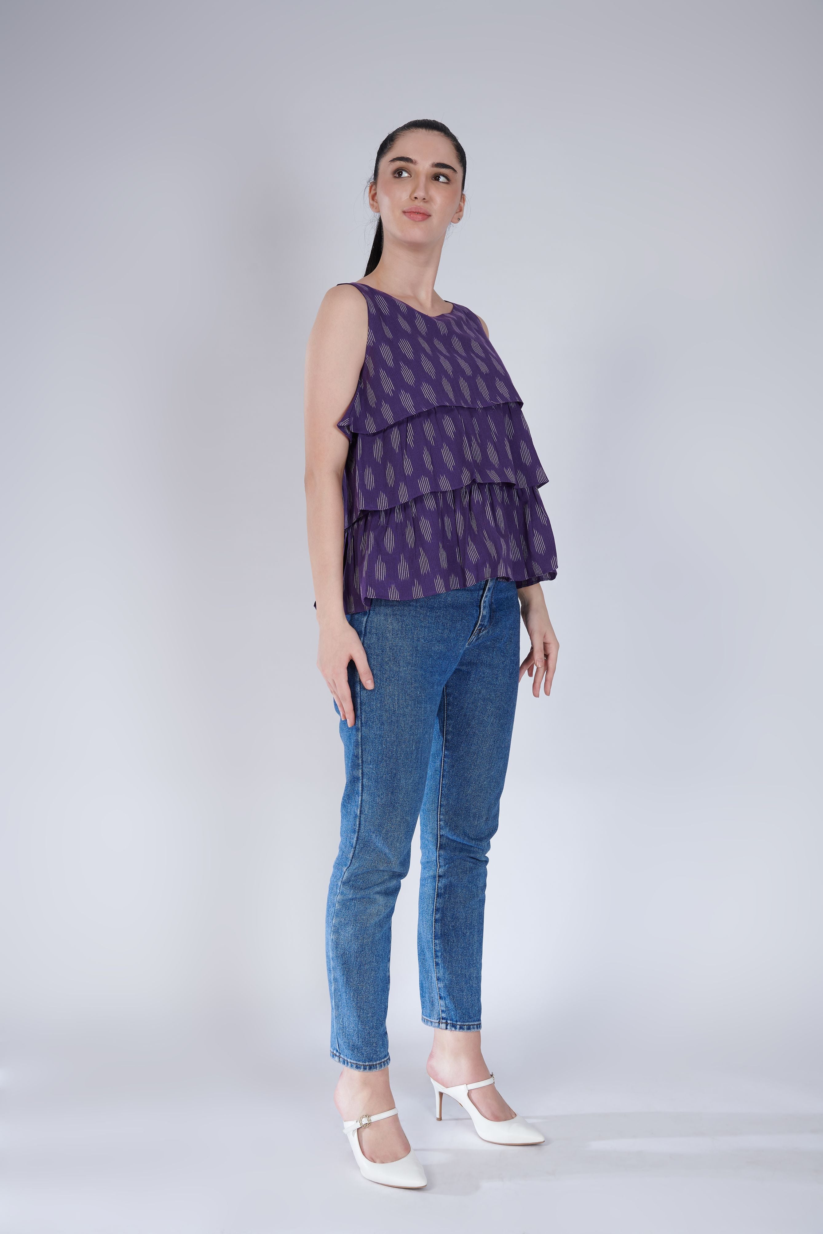 Ikat Ruffled Top