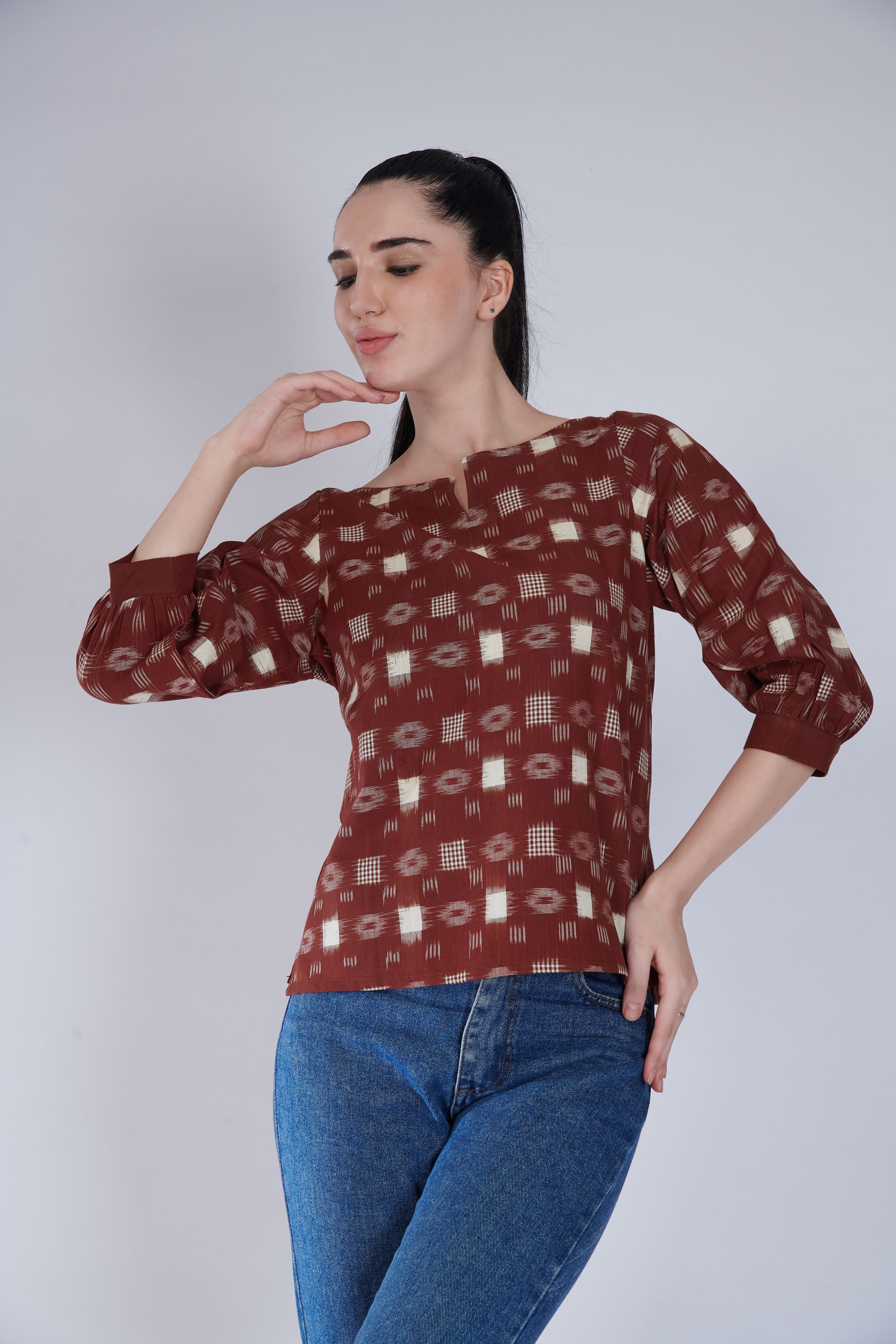 Brown Ikat Top