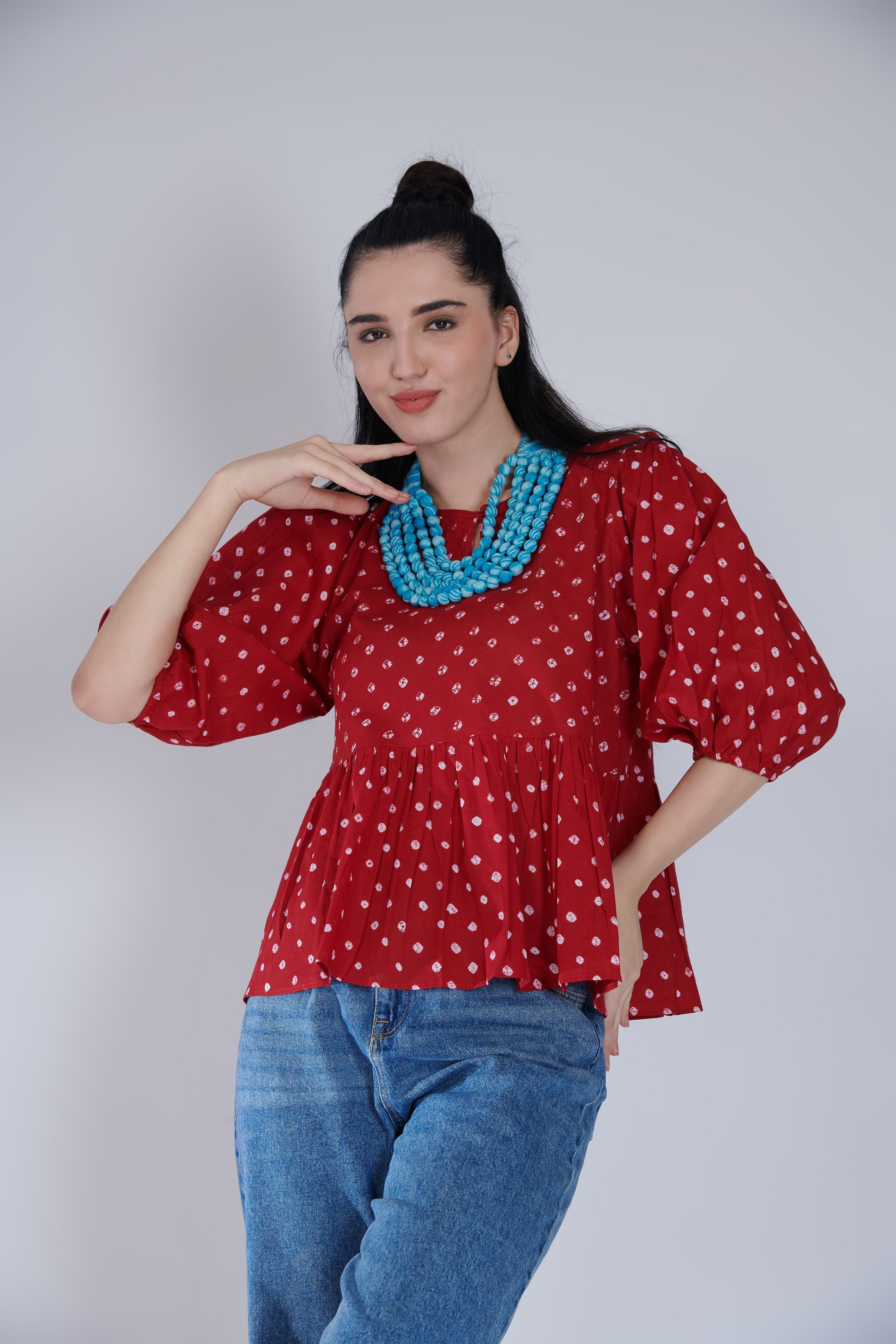 Bandhej Peplum Top