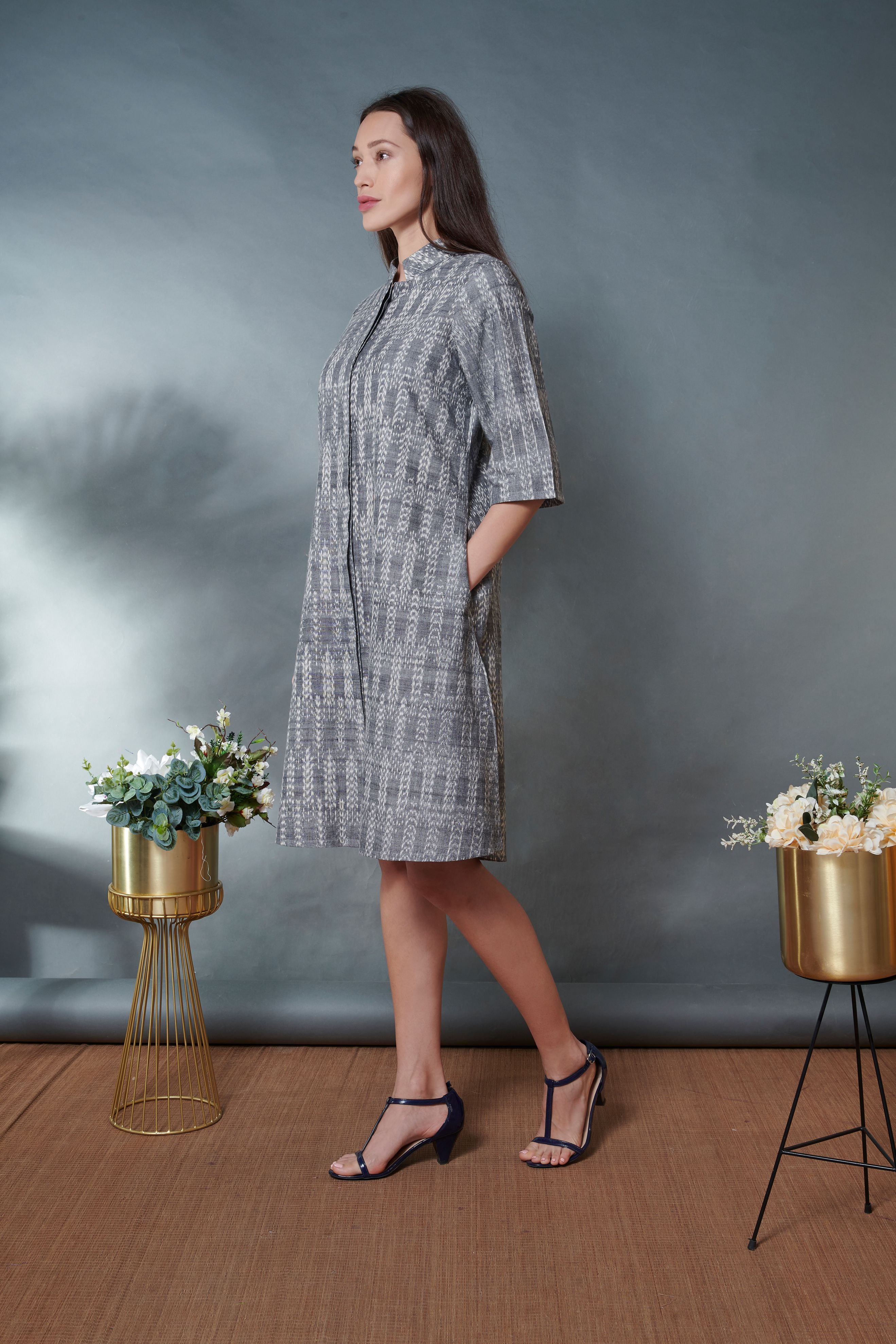 Grey Ikat Jacket Dress - World of Ikkat