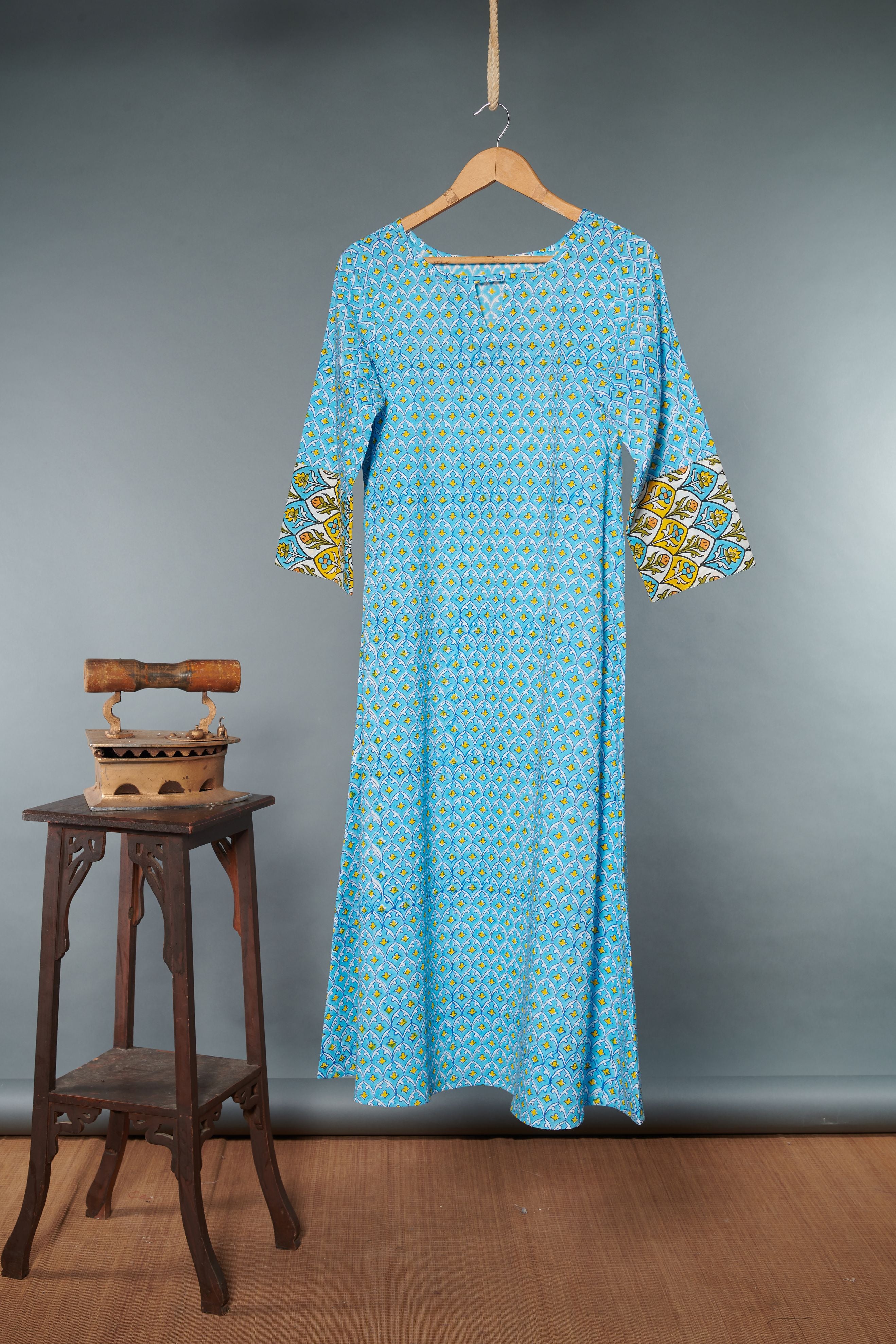 Blue pottery Block Printed Kurta
