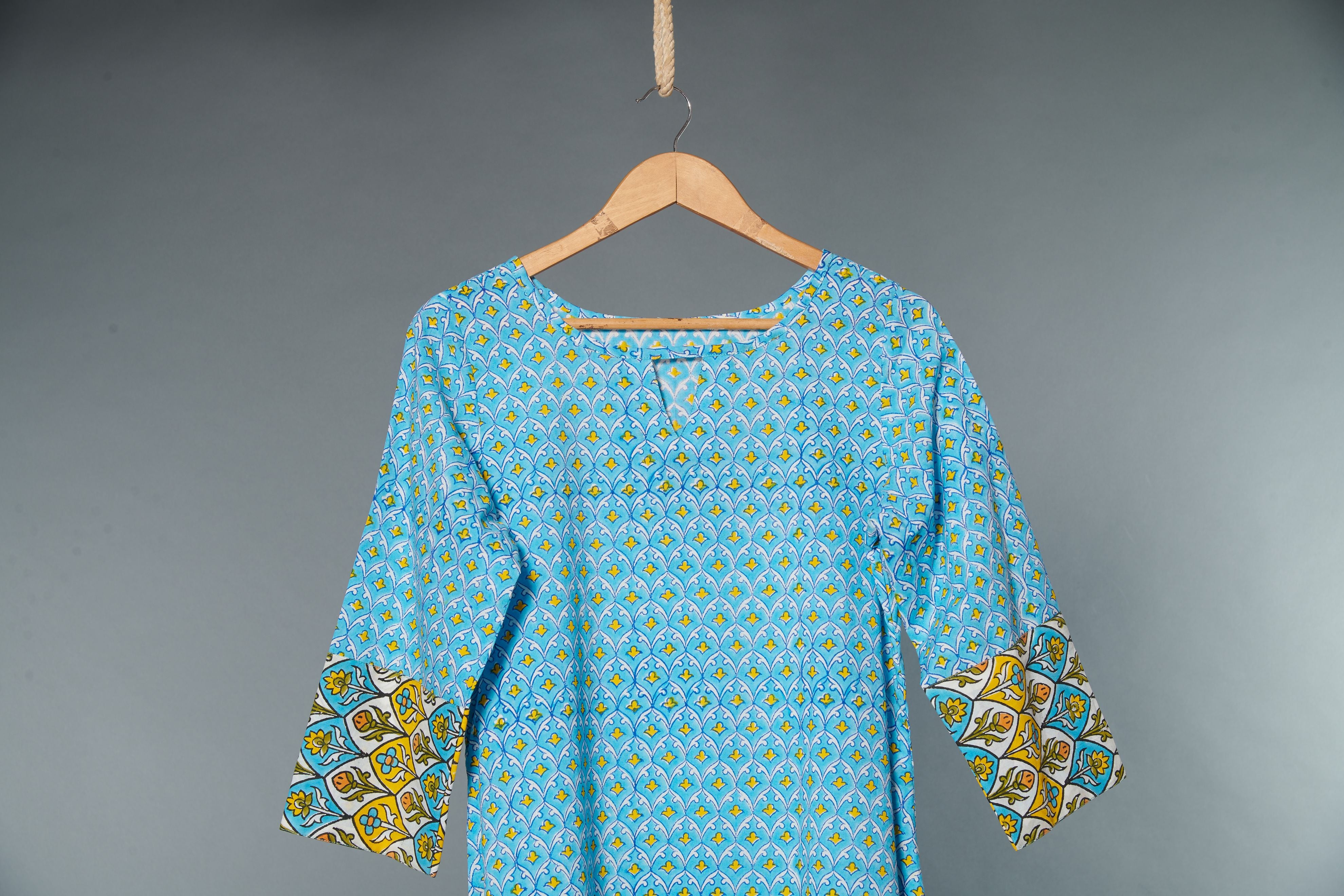 Blue pottery Block Printed Kurta