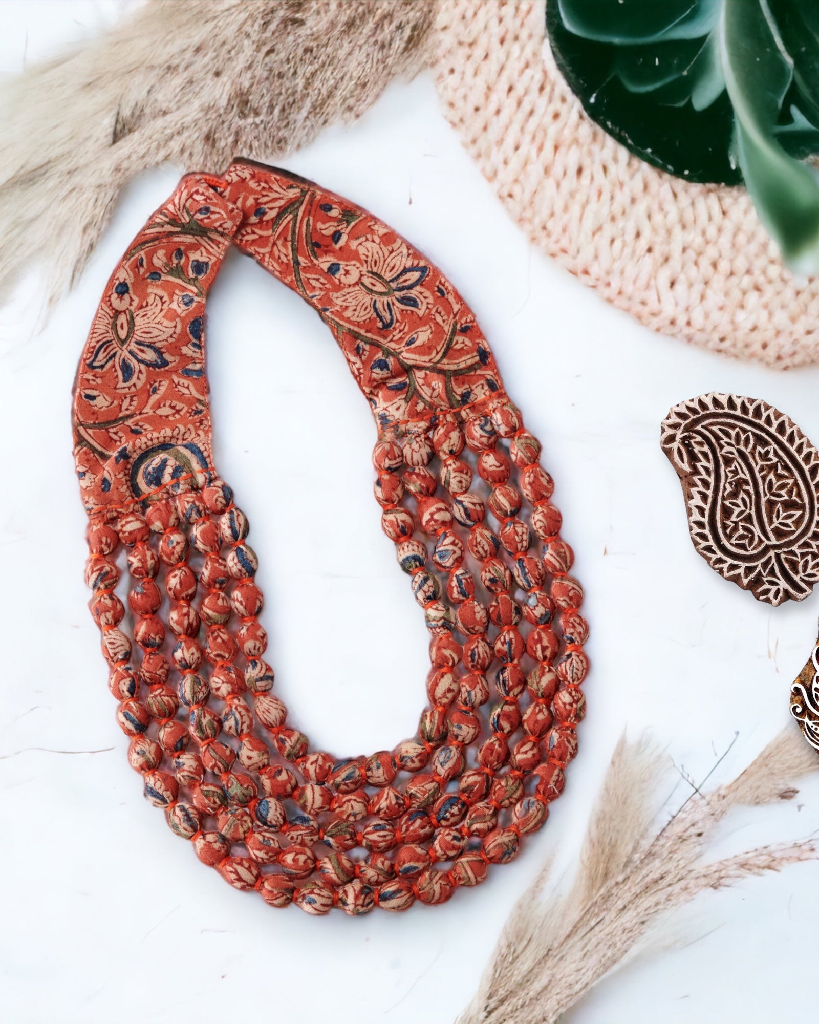 Kalamkari Fabric Beads Necklace