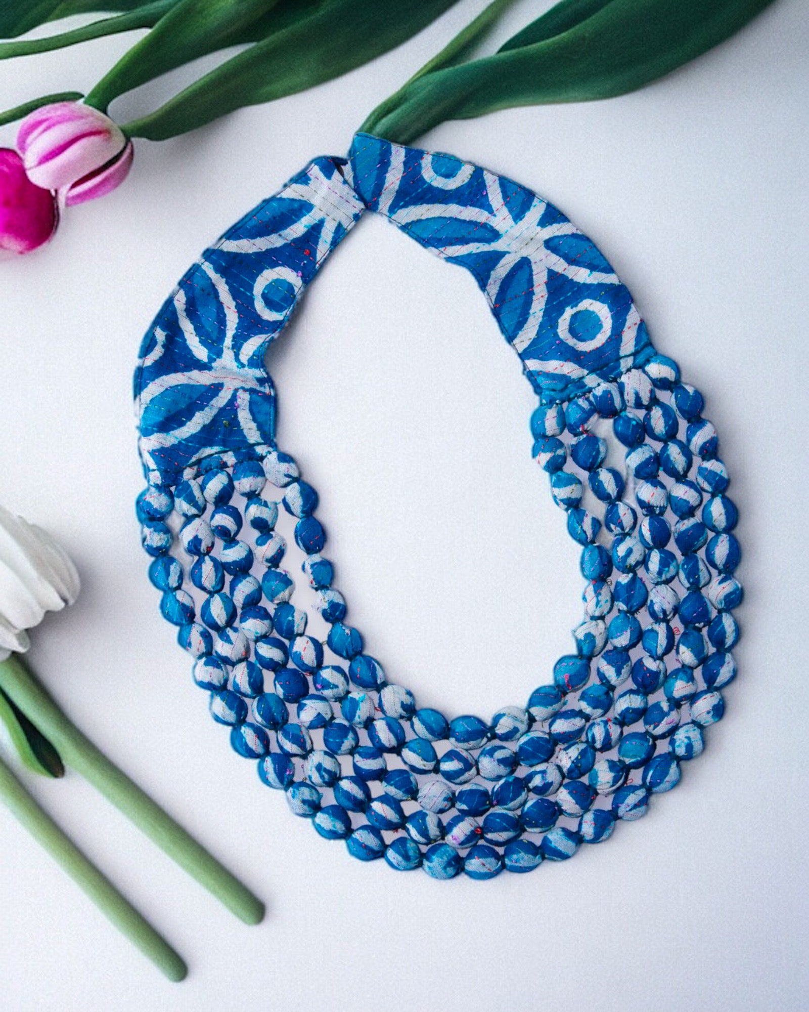 Bagru Block Print Fabric Beads Necklace