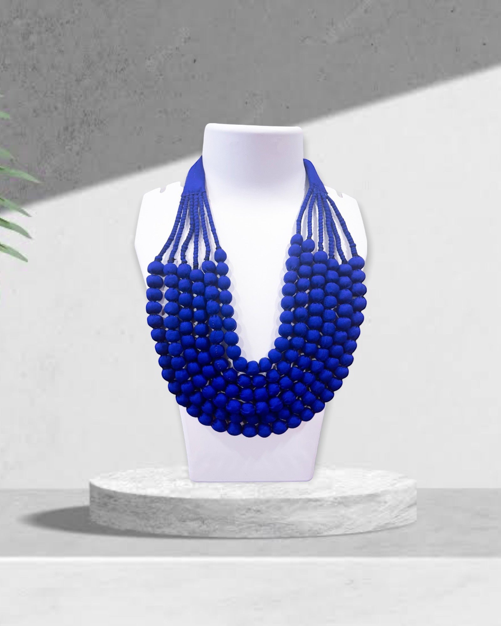 Blue Fabric Beads Necklace