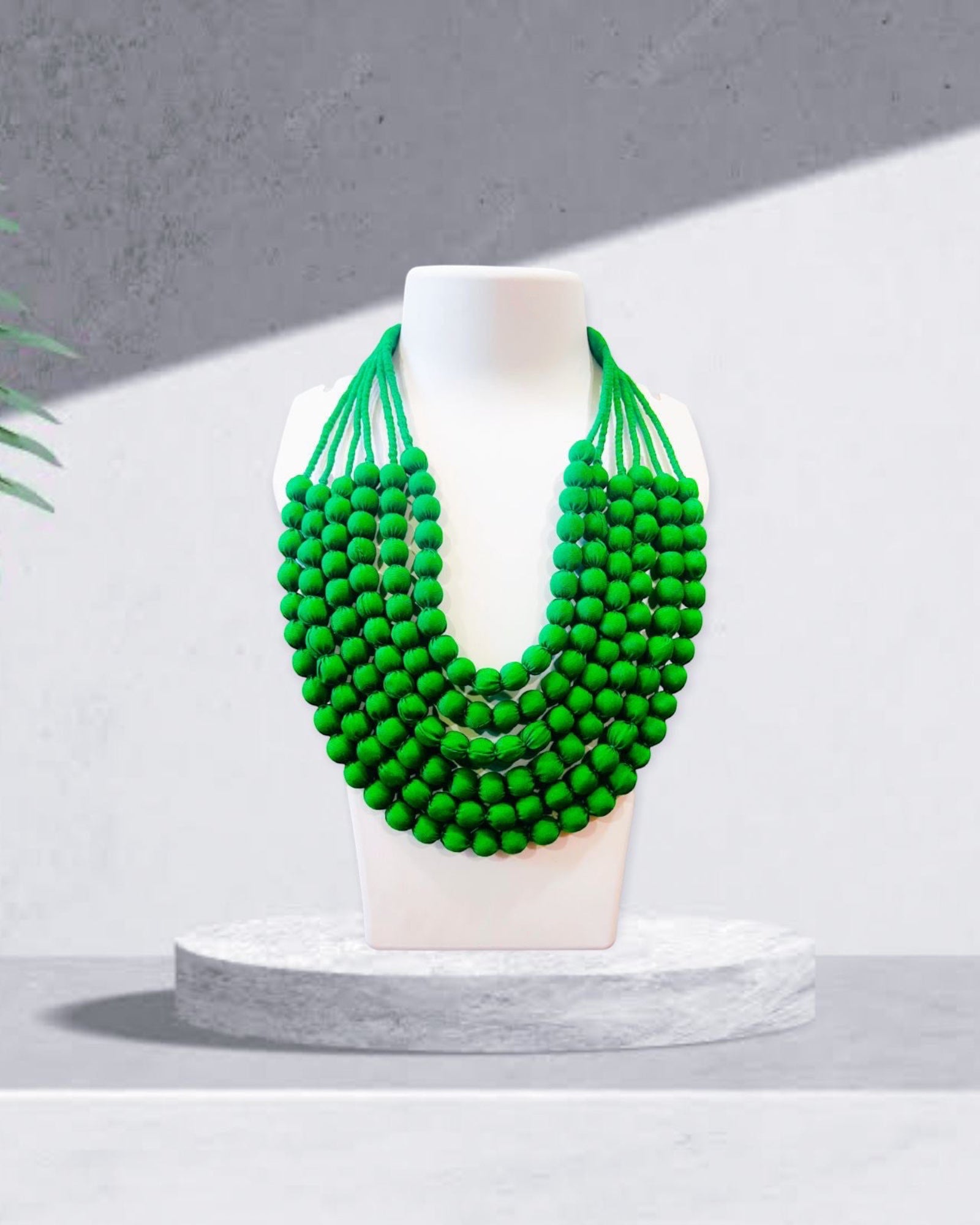 Green Beaded Fabric Necklace