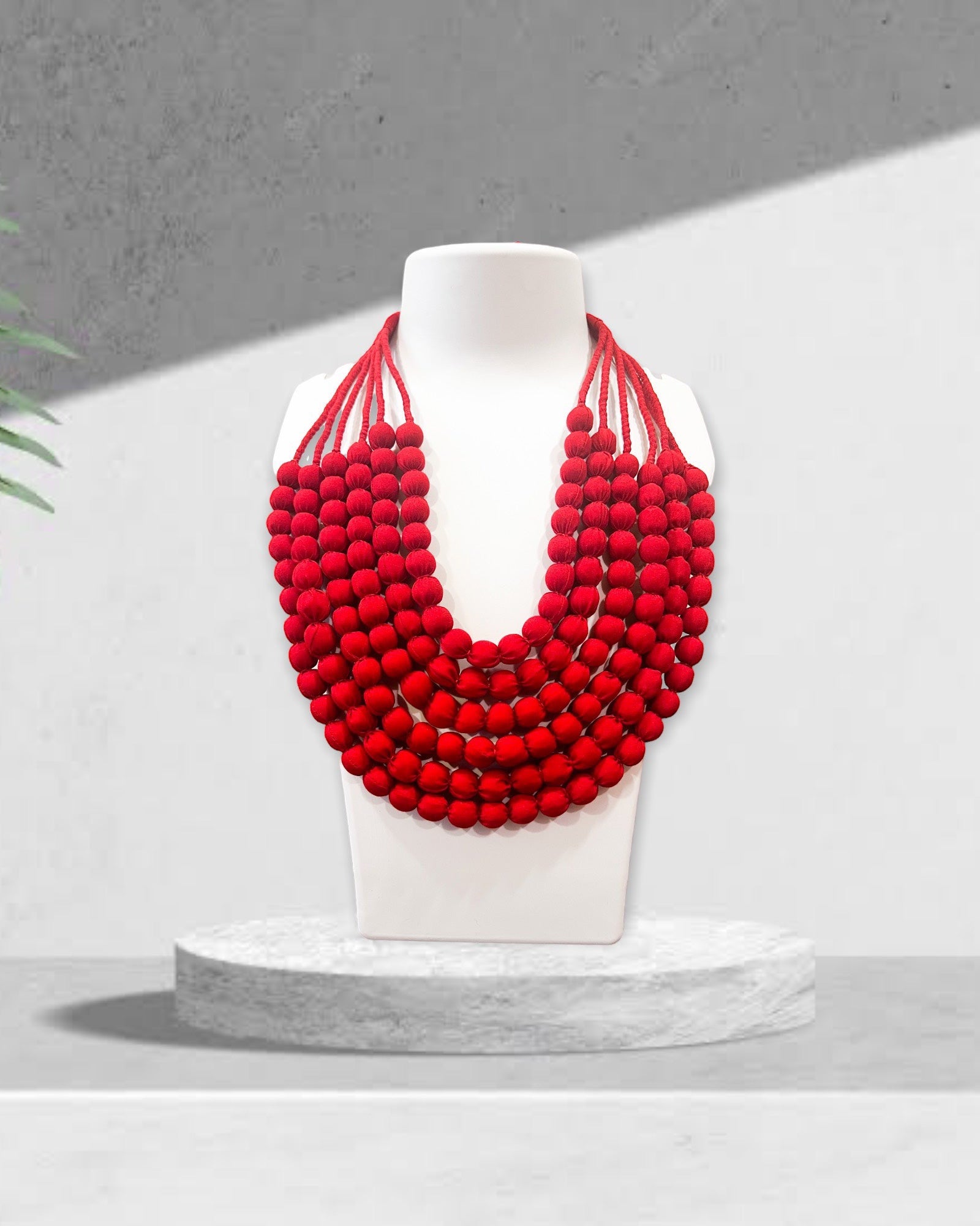 Red Beaded Fabric Necklace