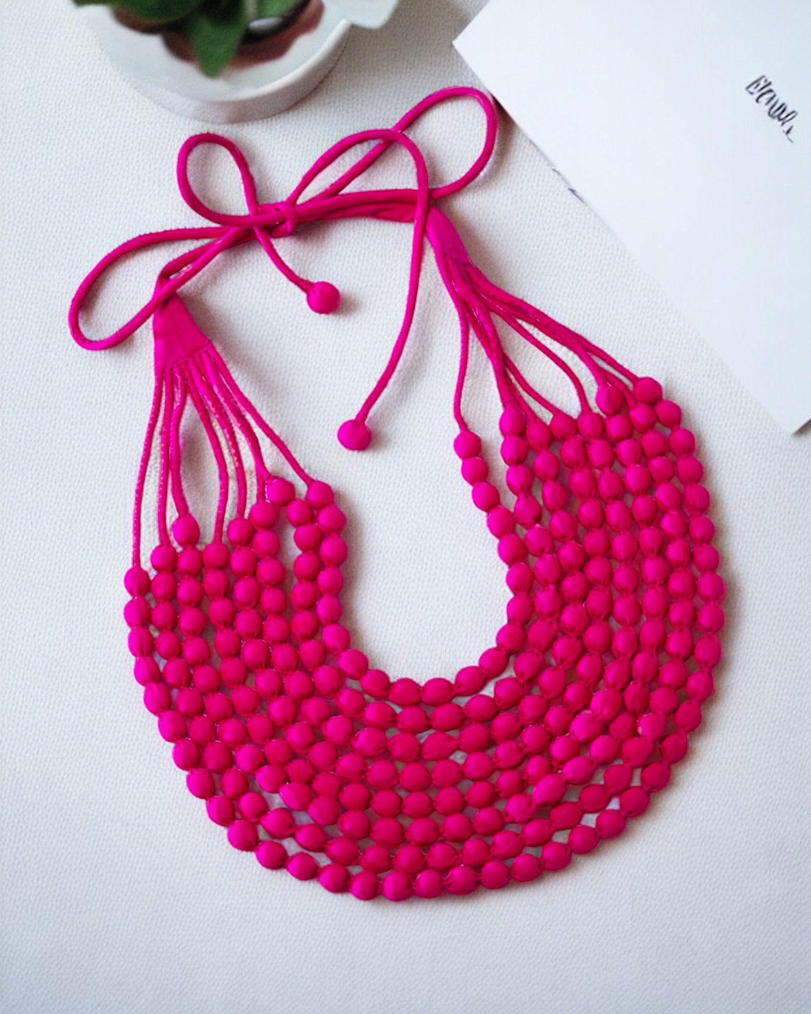 Pink Fabric beads necklace