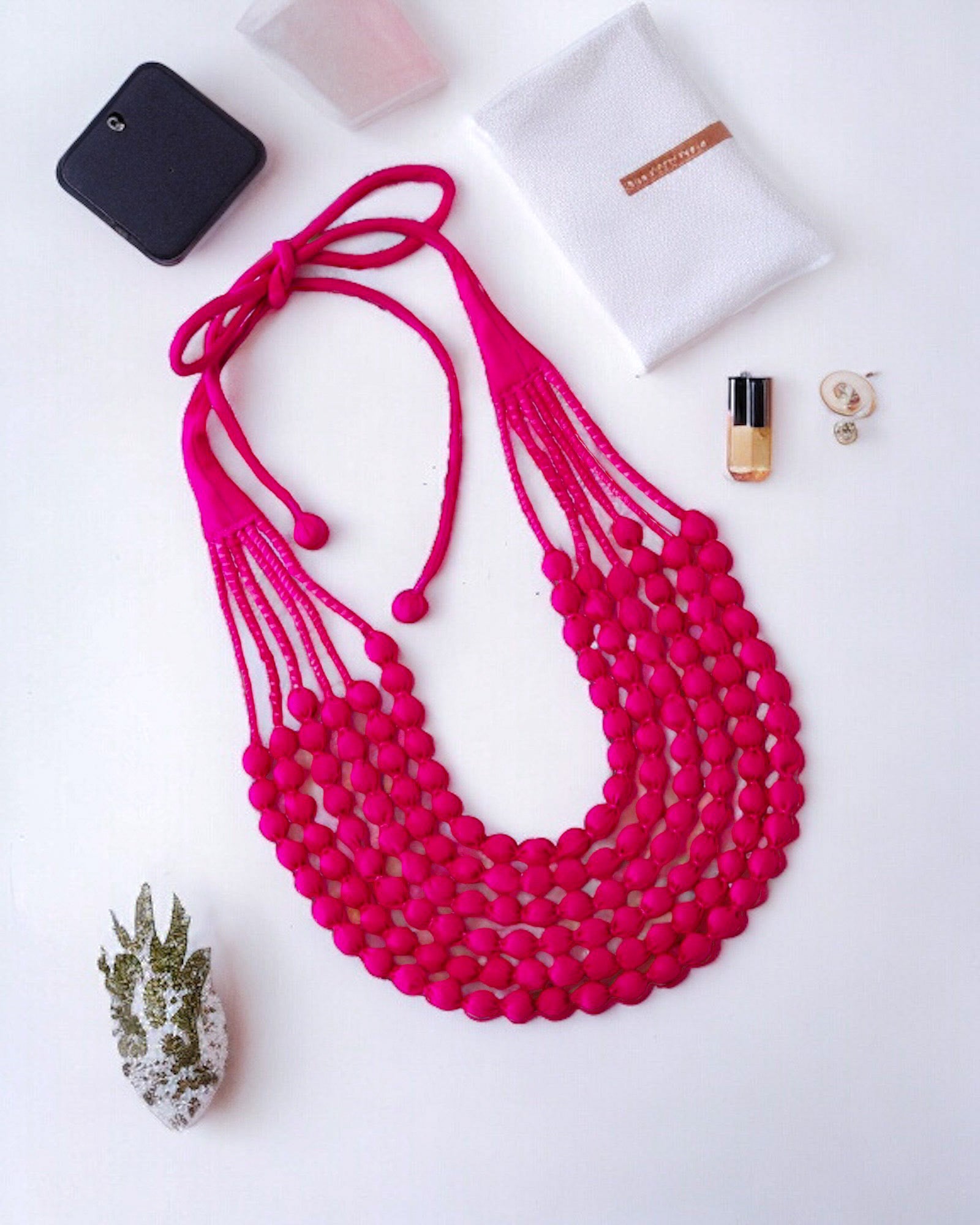 Pink Fabric Beads Necklace