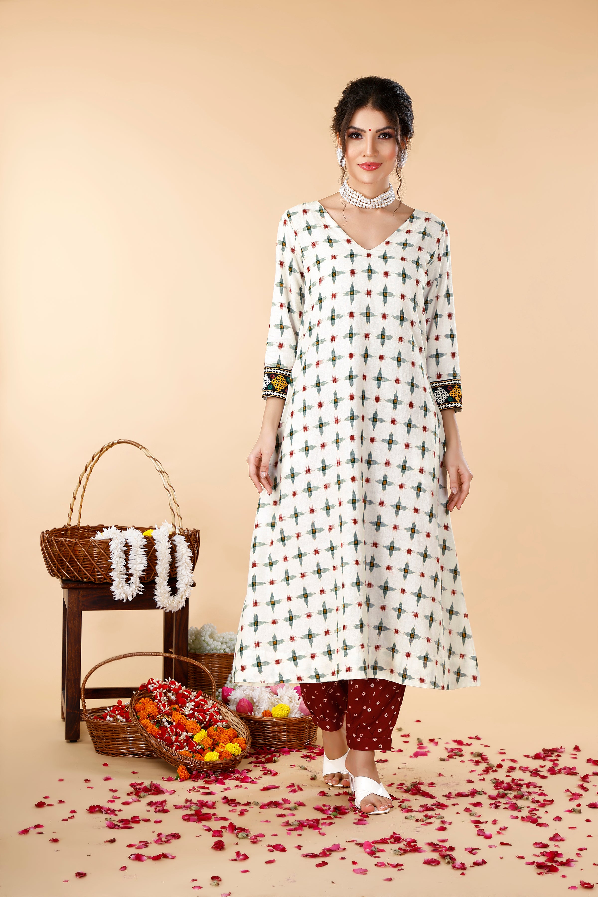 White Double Ikat Coord Set