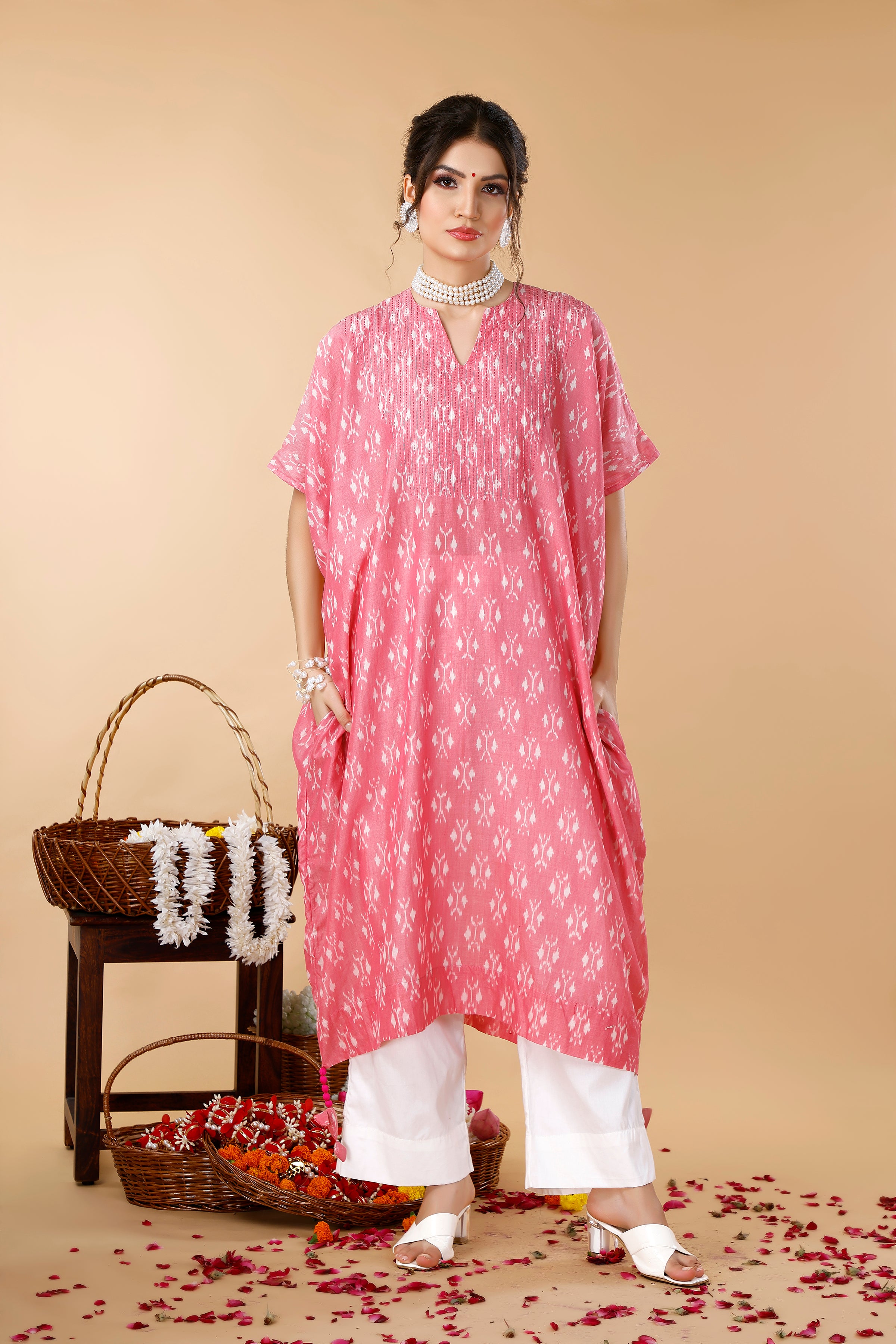 Pink Kaftan Ikat Coord Set