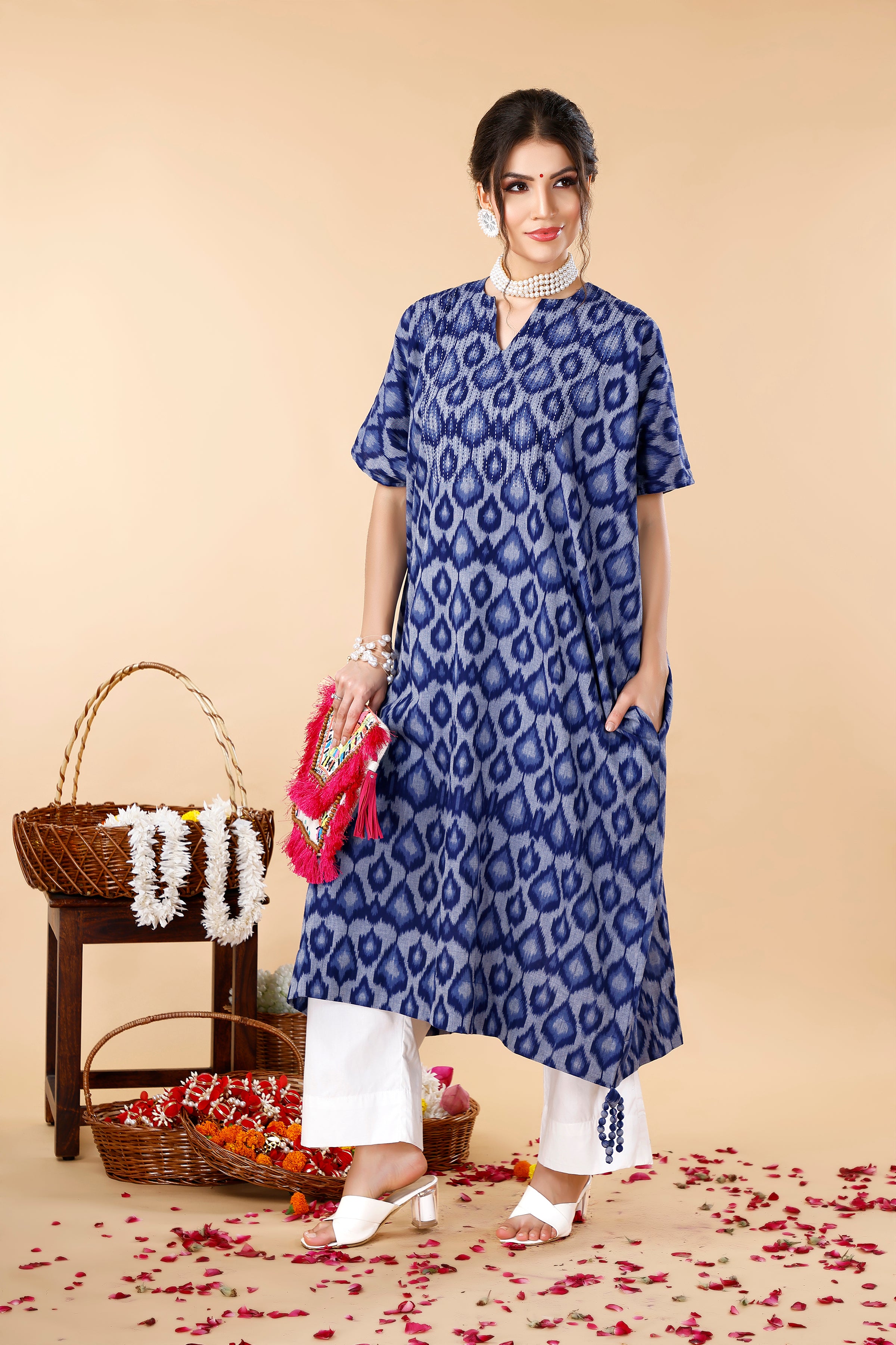 Blue Kaftan Ikat Coord Set