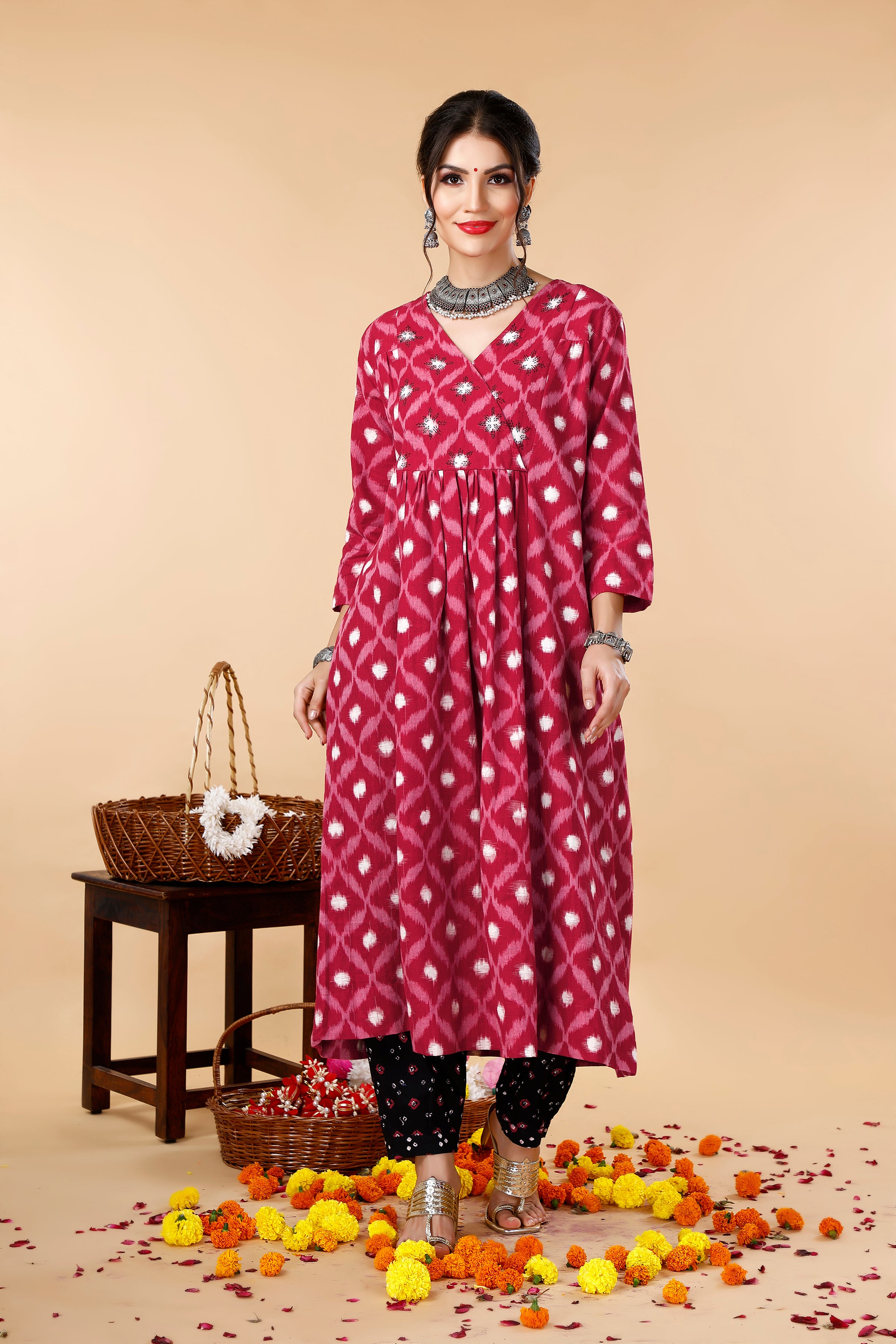 Pleated Double Ikat Coord Set