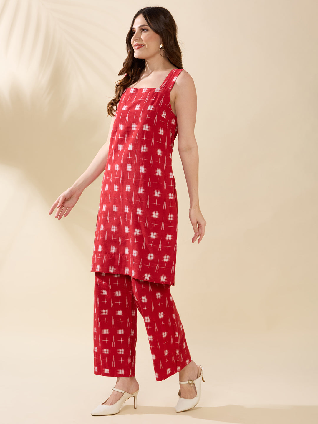 Red Ikkat Coord Set