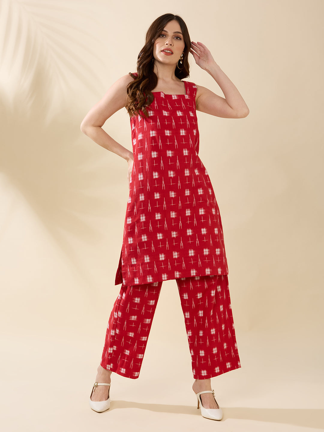 Red Ikkat Coord Set