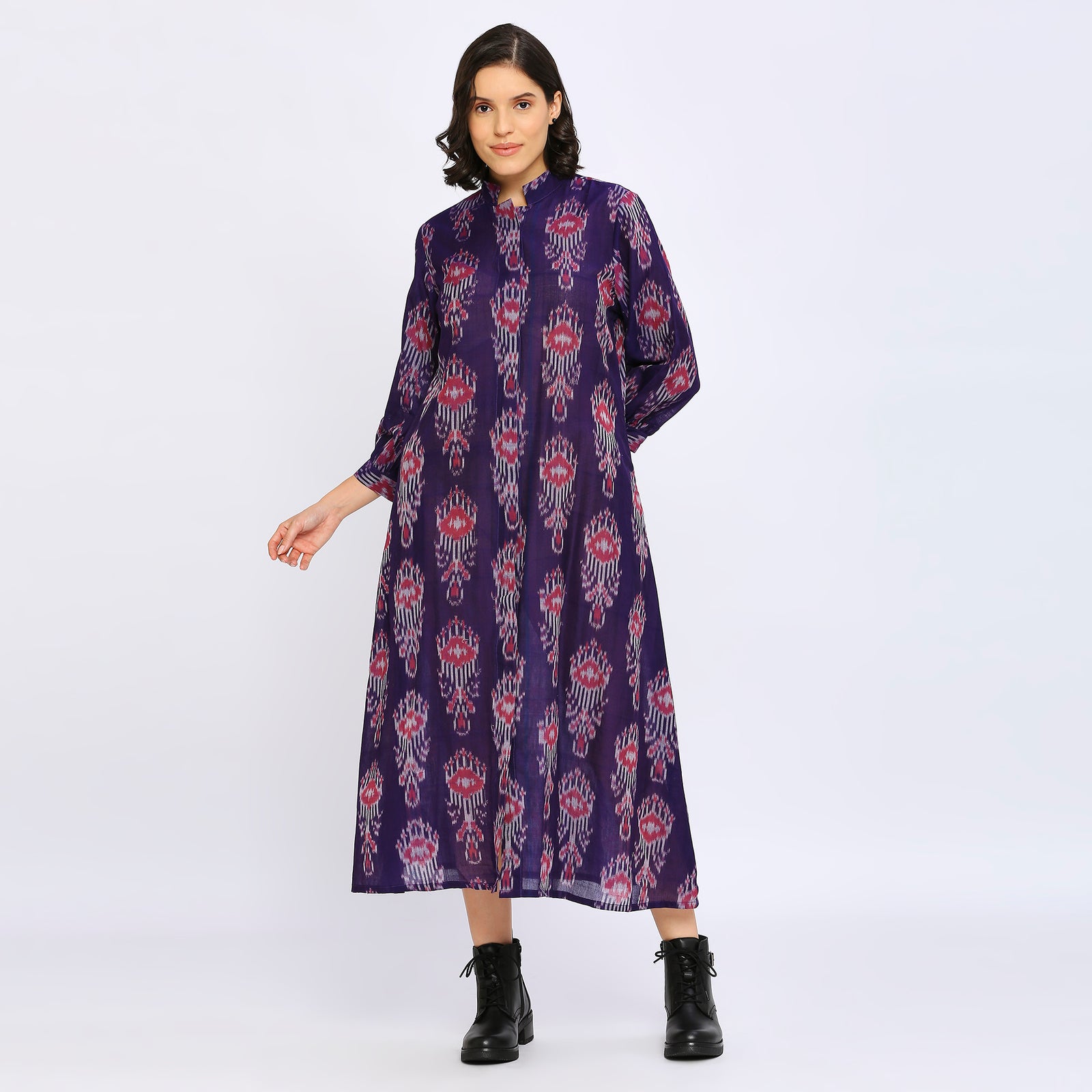 Black and Red Ikat Cotton Jacket Aastey Dress Set