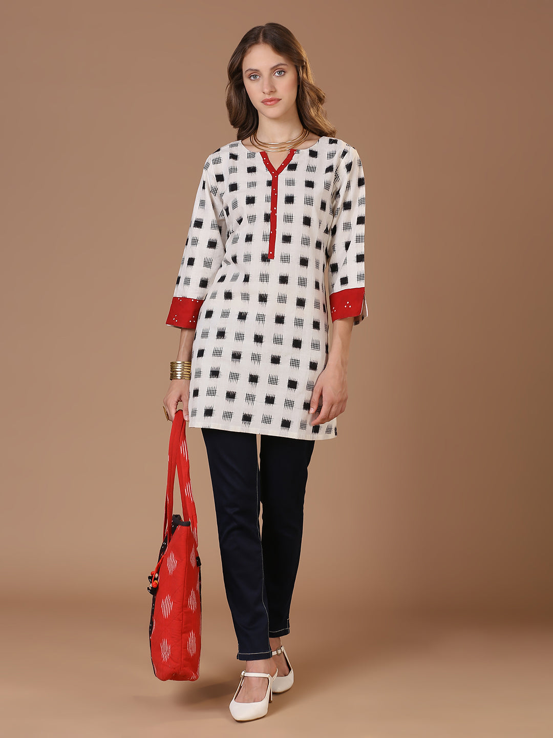 White Double Ikat Kurta