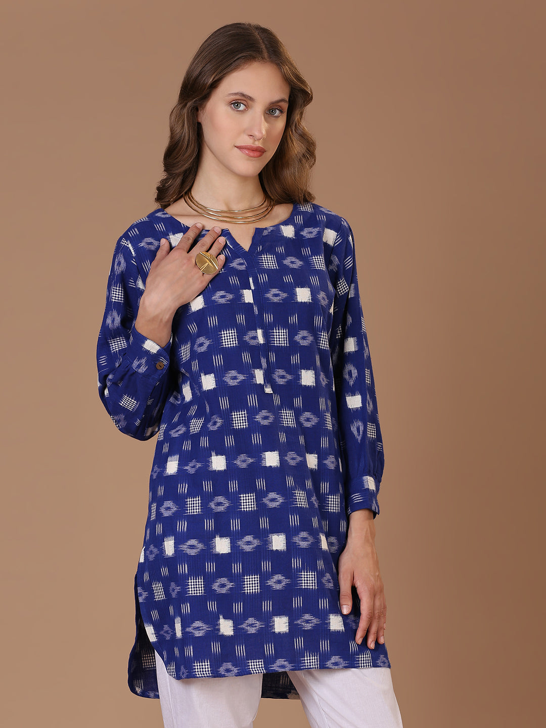 Blue Double Ikat Kurta