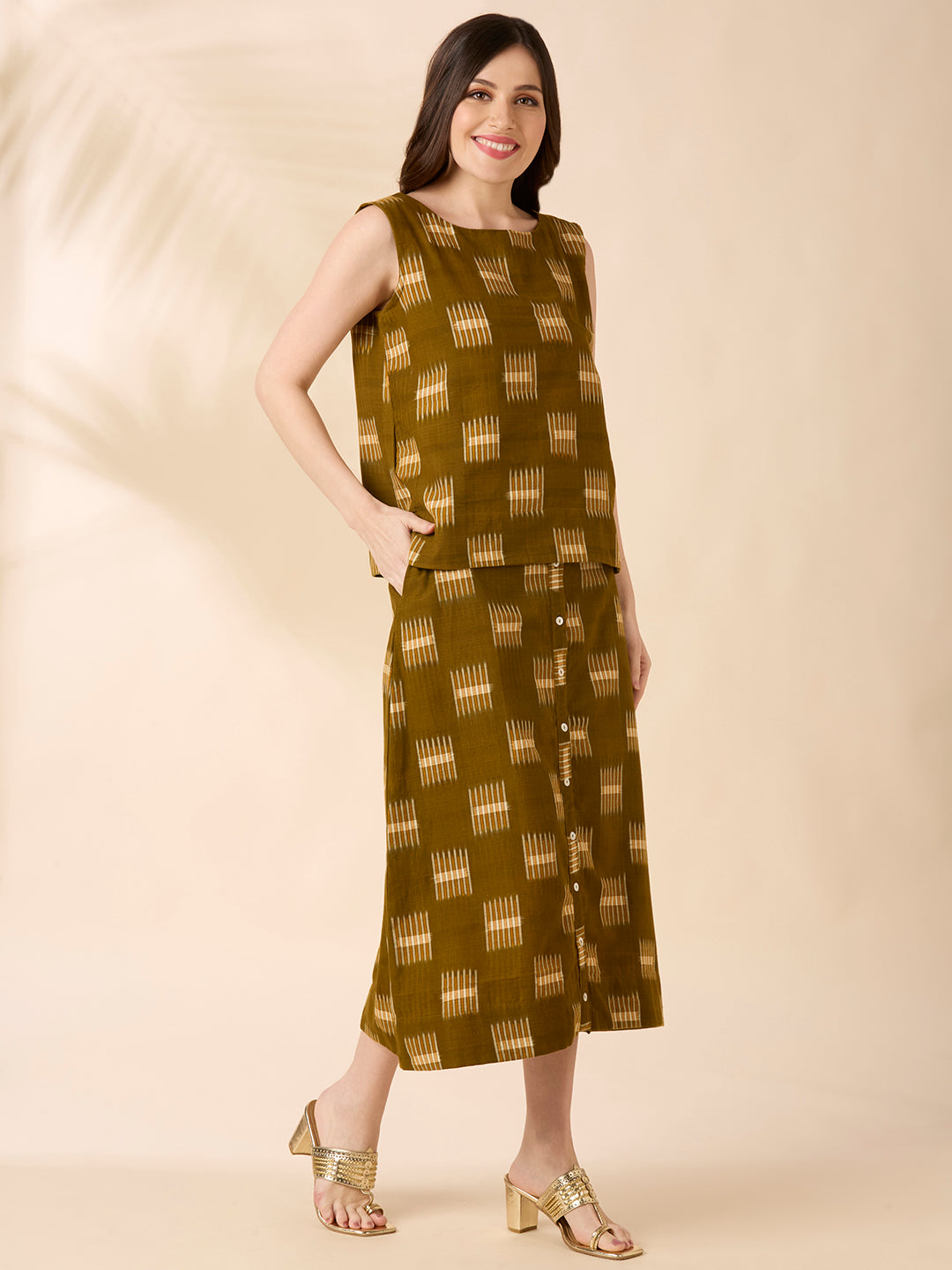 Olive Green Ikat Coord Set
