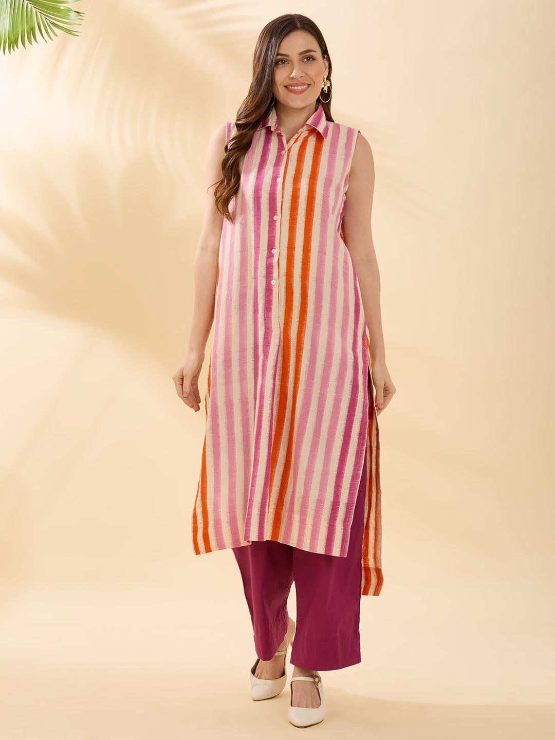 Pink Multi Line Double Ikat Coord Set