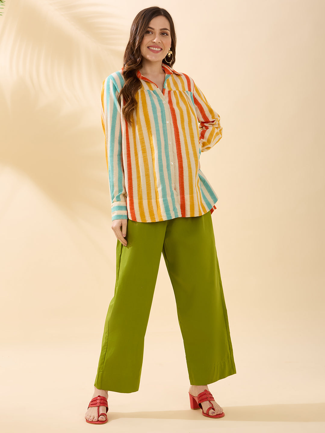 Green Multi Line Double Ikat Coord Set