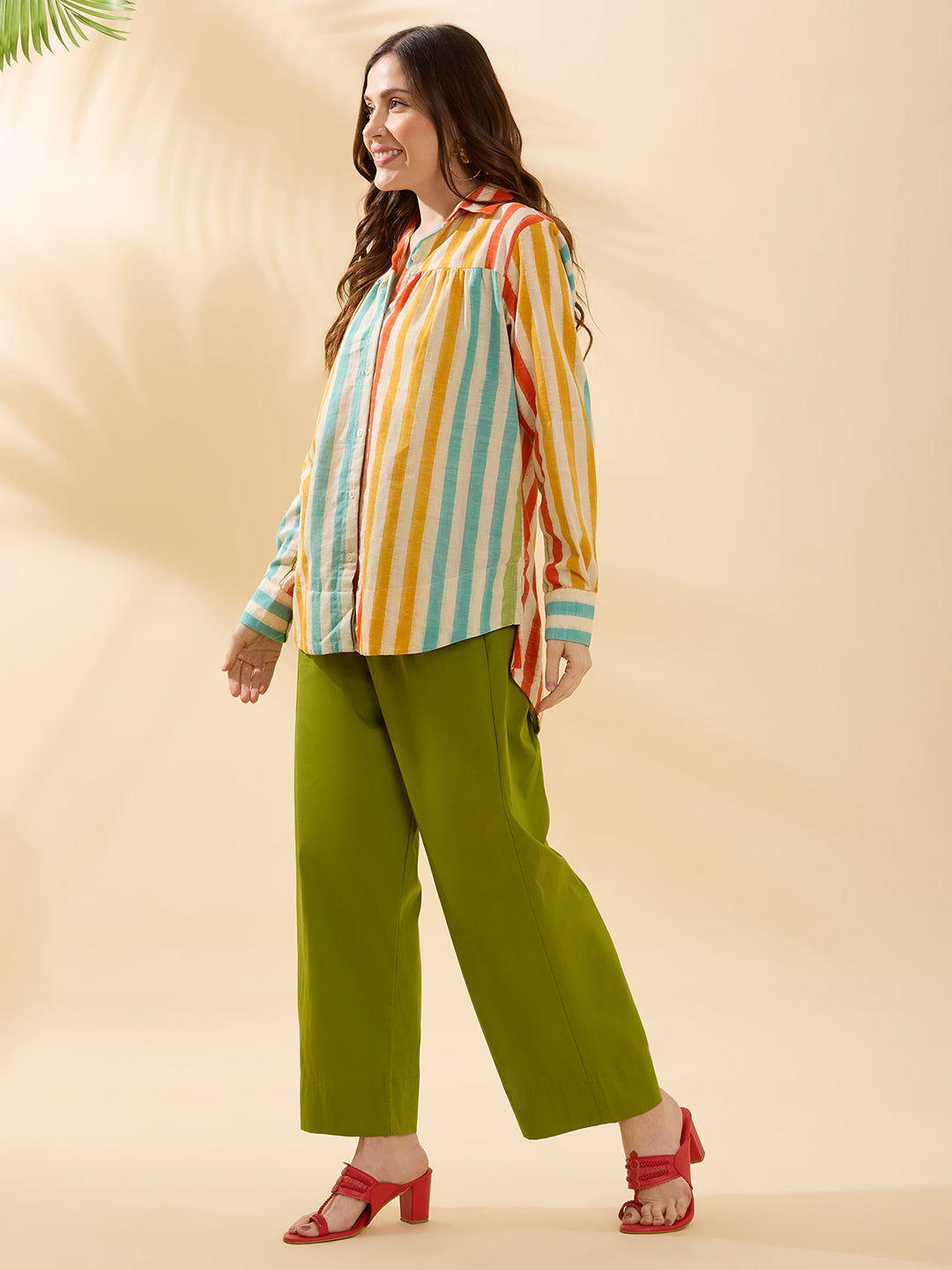 Green Multi Line Double Ikat Coord Set
