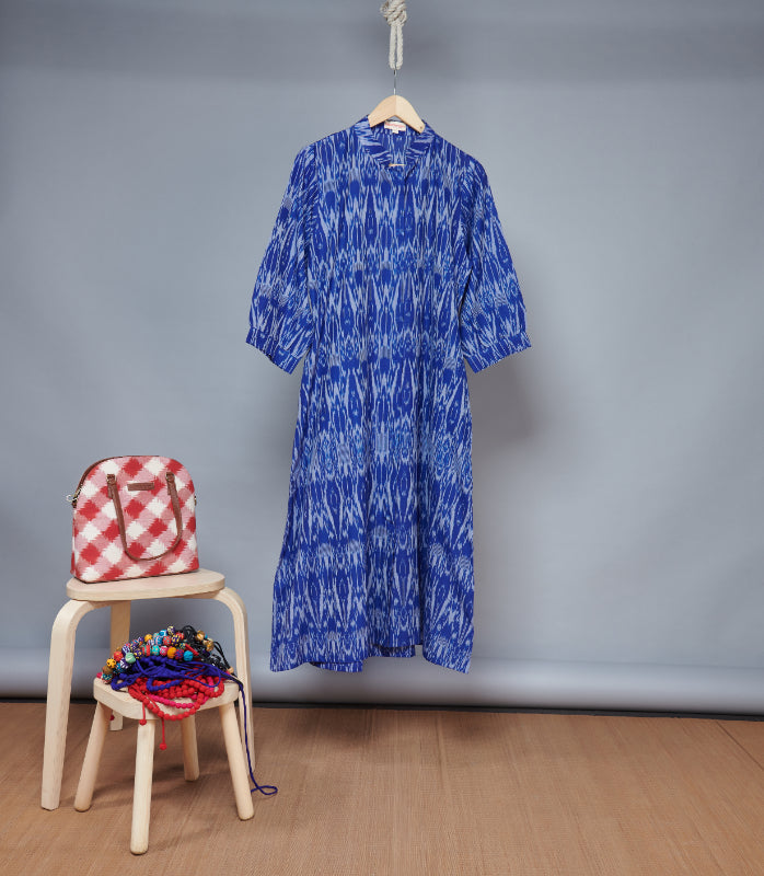 Blue Ikkat Jacket Dress