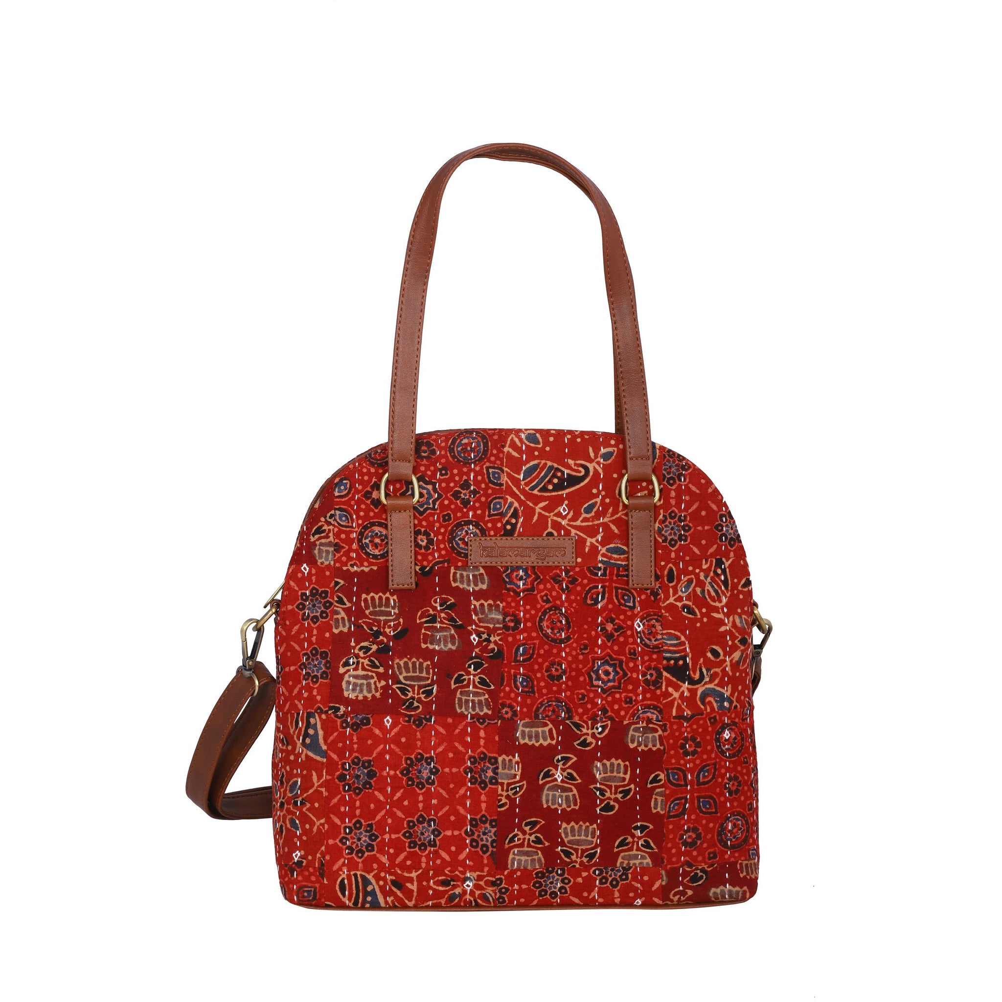 Block printed shoulder bag, Crossbody bag, Vegan leather bag