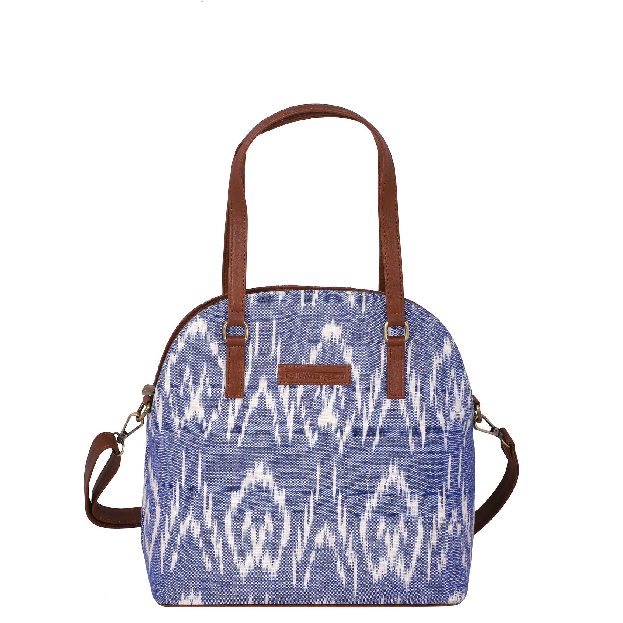 Handwoven ikat vegan leather handbag