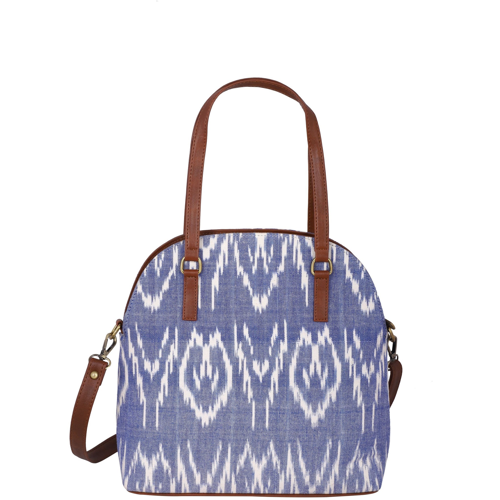 Handwoven ikat vegan leather handbag