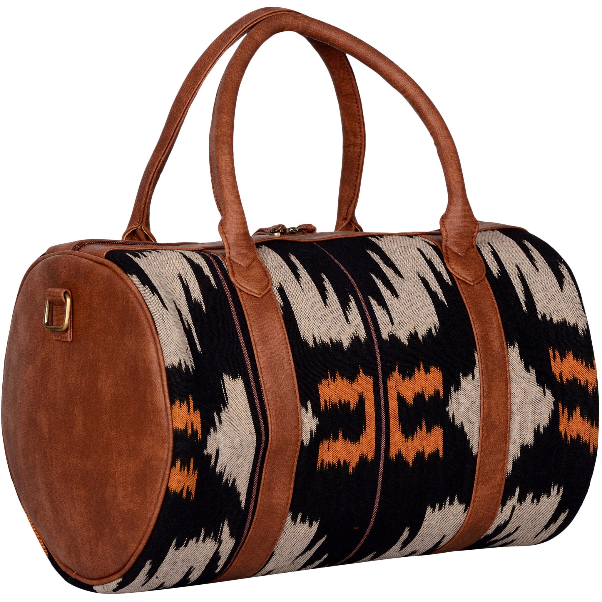 Handwoven Ikat & Vegan Leather Travel Duffle Bag