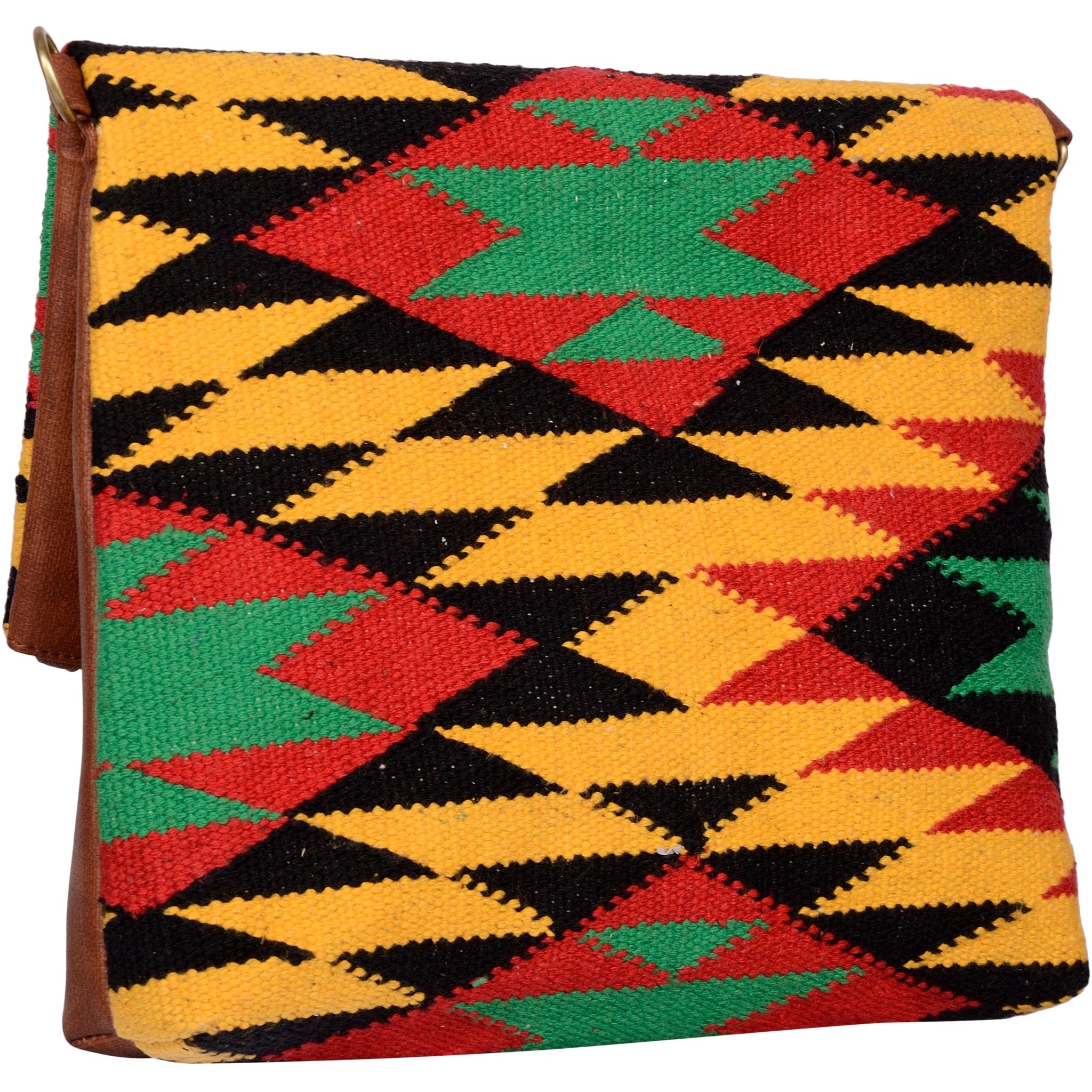 Warangal Kilim and Vegan Leather Foldover Clutch cum Sling Bag