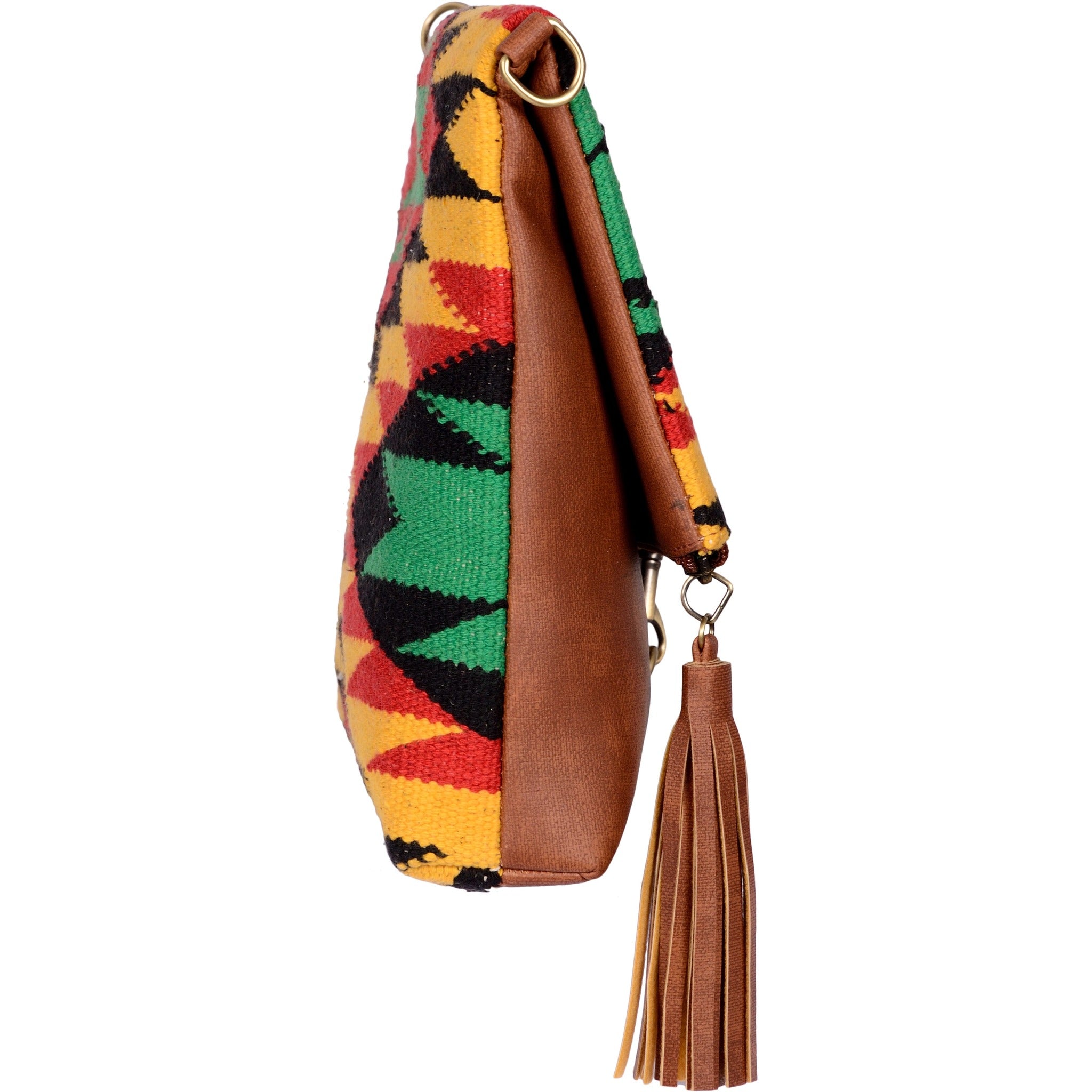 Warangal Kilim and Vegan Leather Foldover Clutch cum Sling Bag