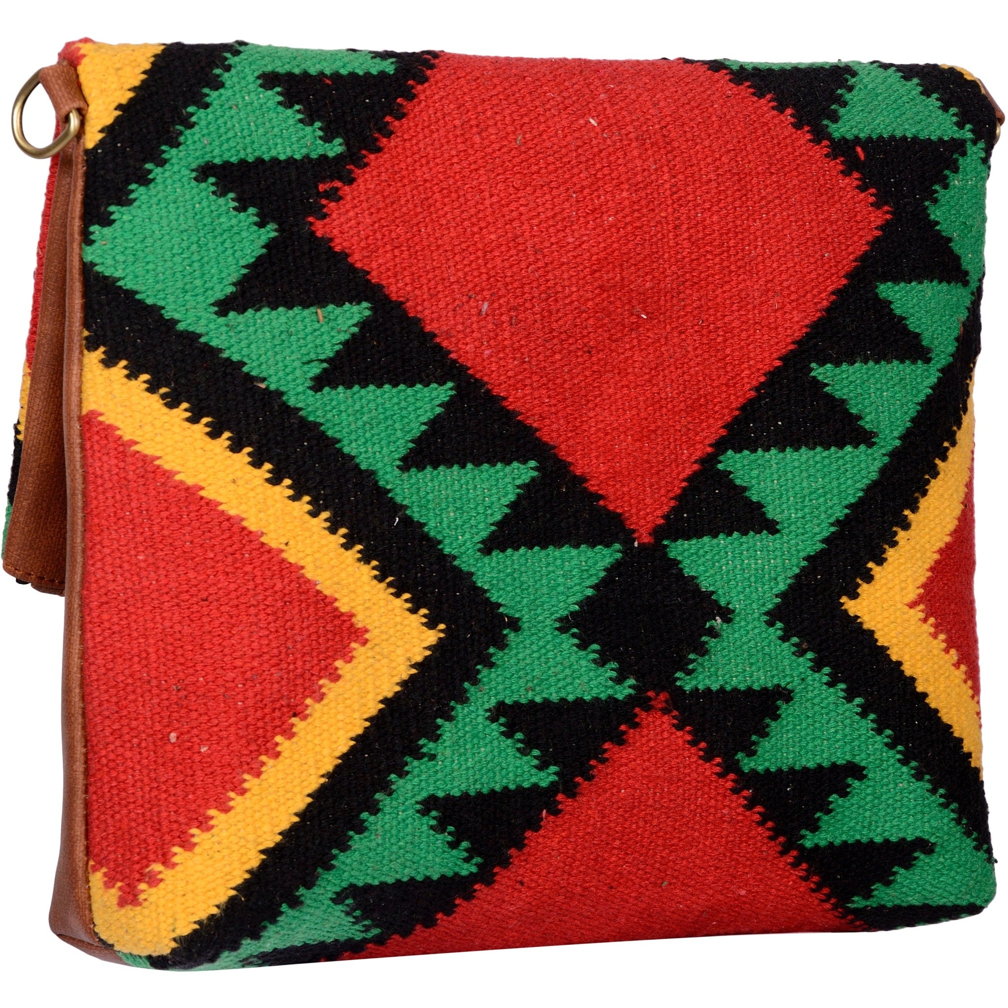 Warangal Kilim and Vegan Leather Foldover Clutch cum Sling Bag