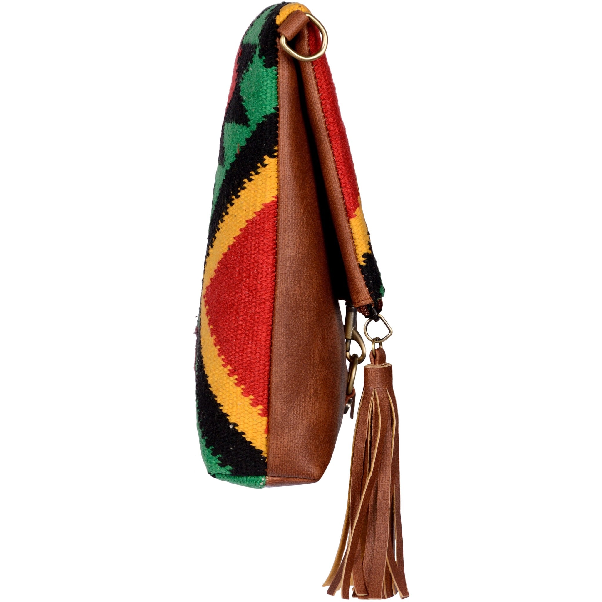 Warangal Kilim and Vegan Leather Foldover Clutch cum Sling Bag