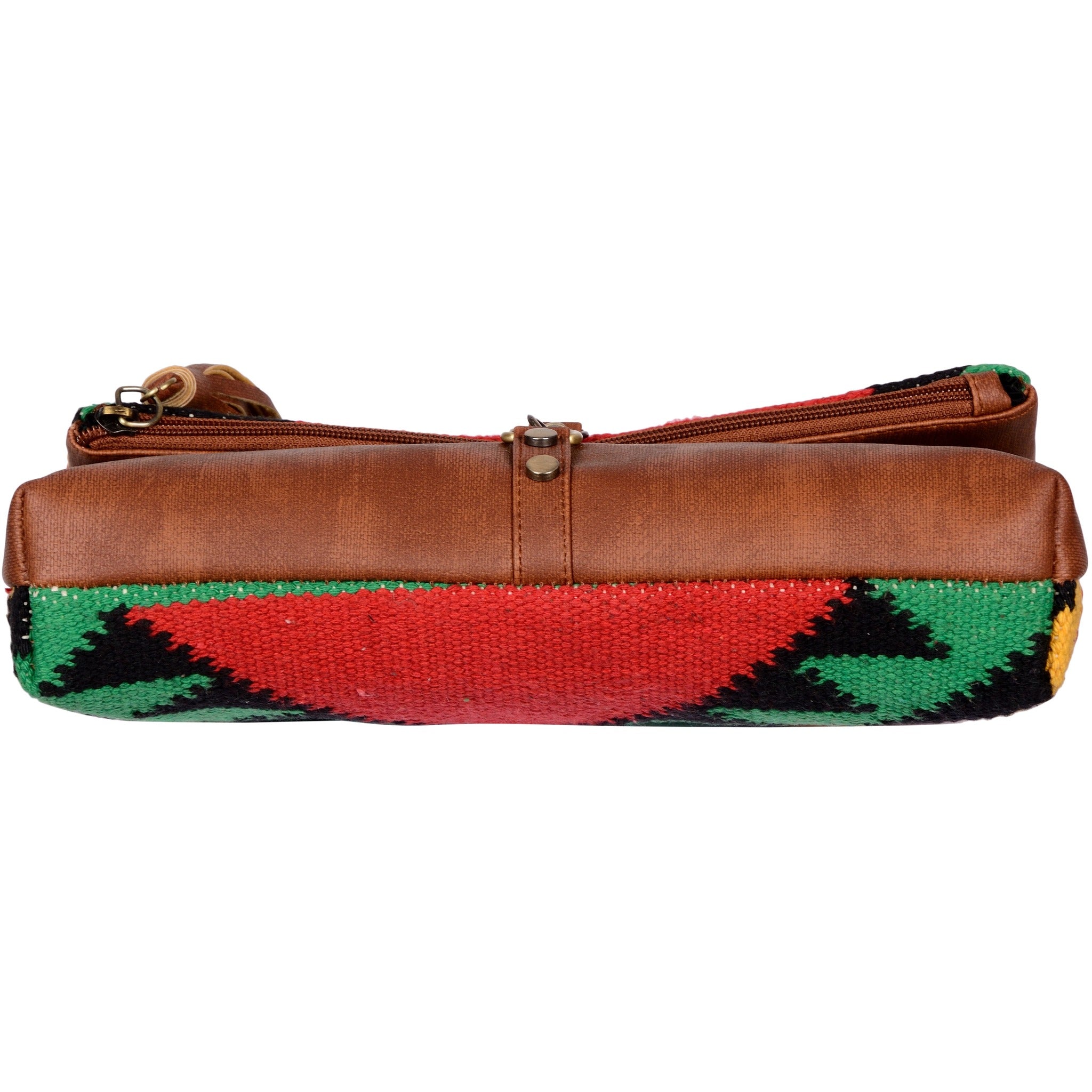 Warangal Kilim and Vegan Leather Foldover Clutch cum Sling Bag