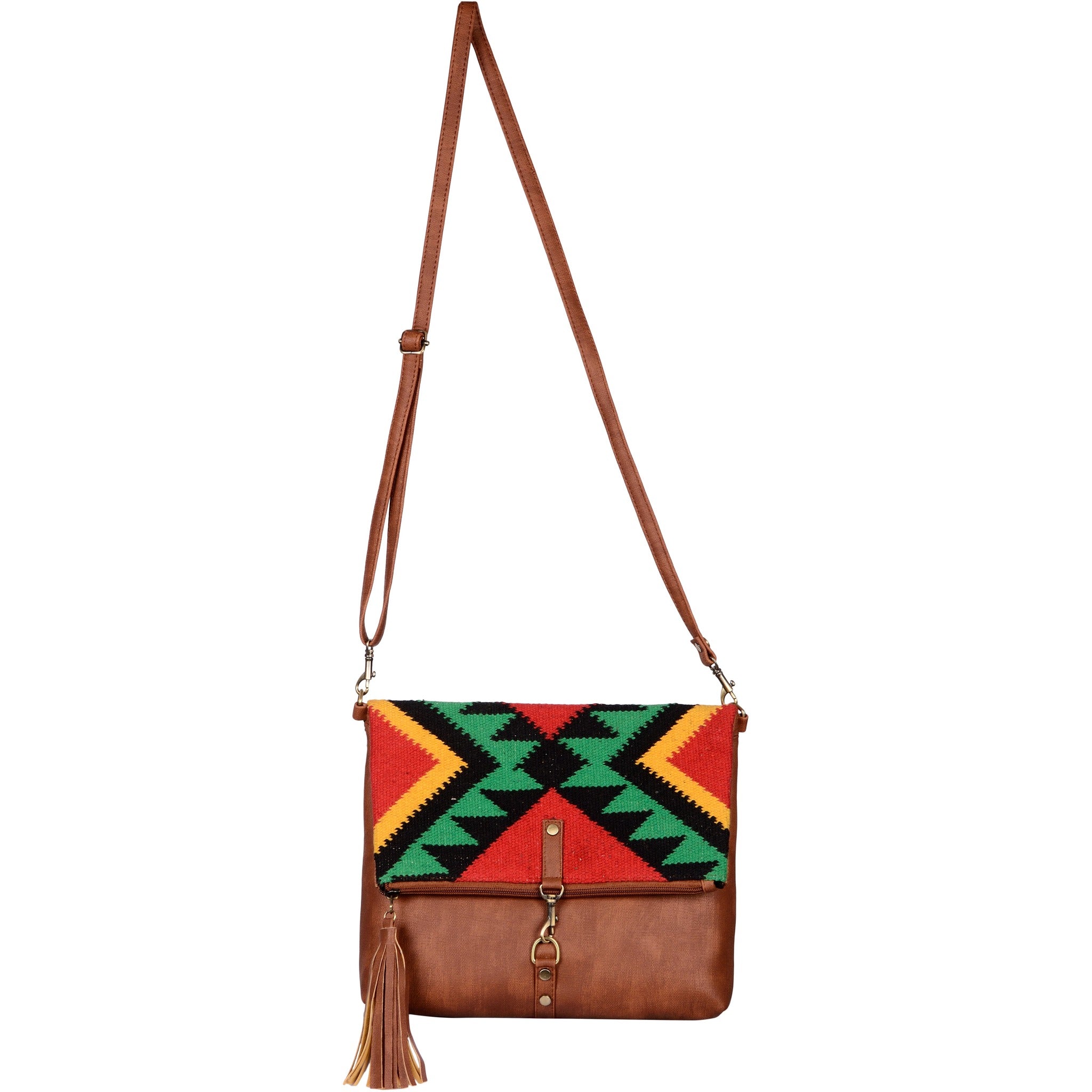 Warangal Kilim and Vegan Leather Foldover Clutch cum Sling Bag